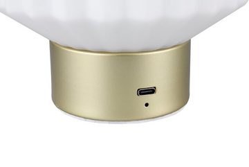 TRIO Leuchten LED Tischleuchte LORD, USB-Ladefunktion, mehrere Helligkeitsstufen, LED fest integriert, Warmweiß, kabellose Akku Tischlampe, Glasschirm, USB-C Ladekabel, Touchdimmer