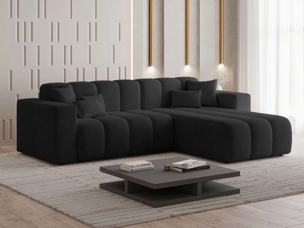 GrainGold Ecksofa L-Form NORK - 265x180 cm, Schwarz, Rechts, Polyurethansch günstig online kaufen