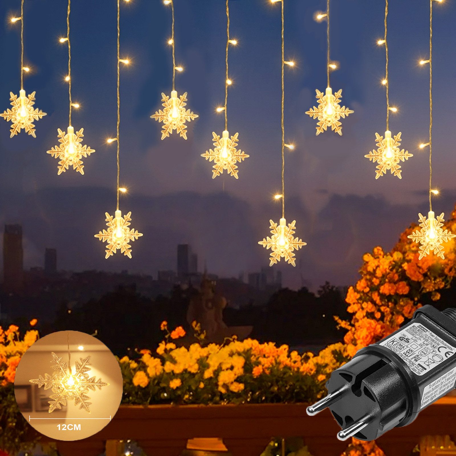 Qualra LED-Lichtervorhang Weihnachts LED Schneeflocken Lichterkette, 8 Modi günstig online kaufen