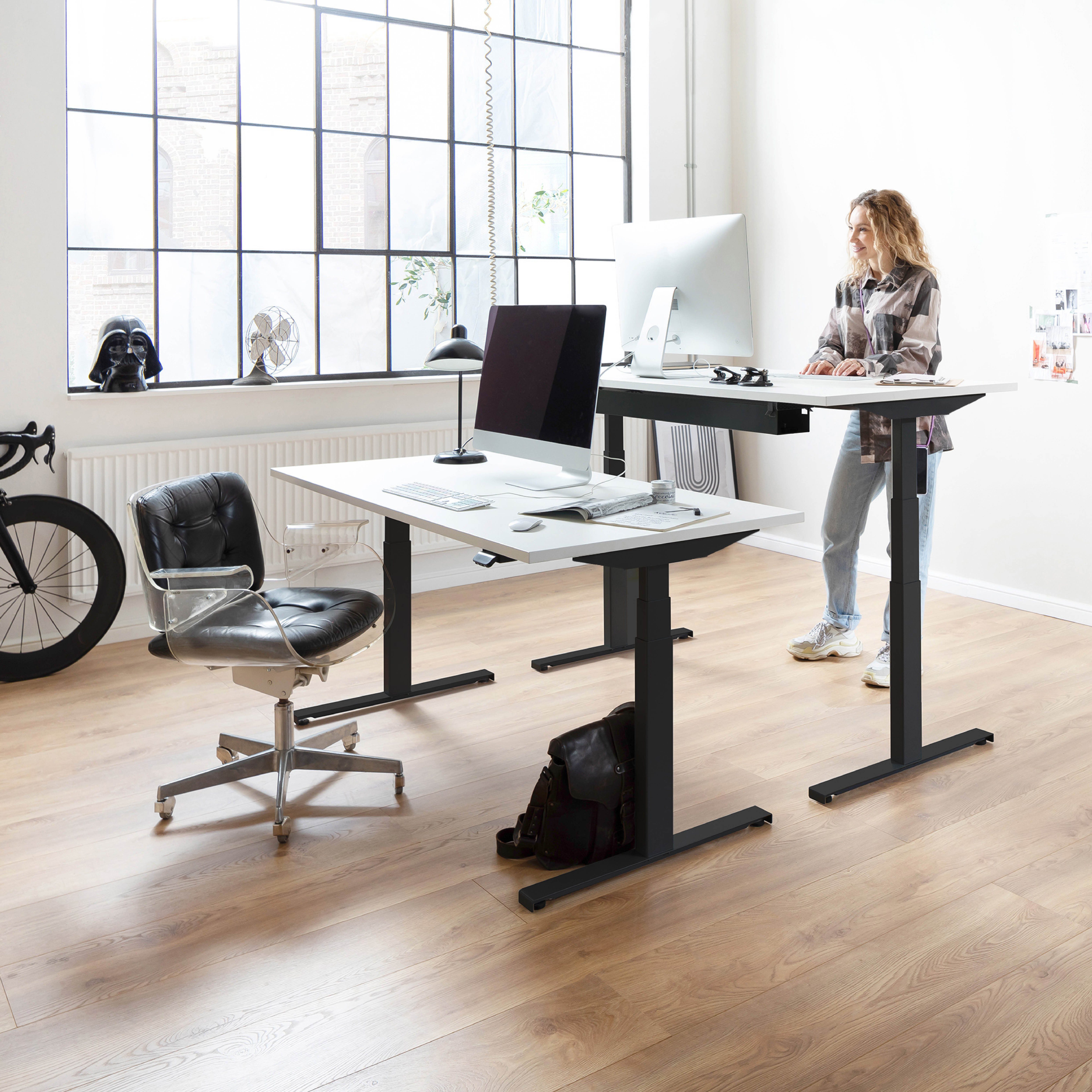 boho office® Schreibtisch Easydesk, Schwarz | Weiß höhenverstellbar Schwarz Weiß 80 Tischplatte cm 140 x elektrisch