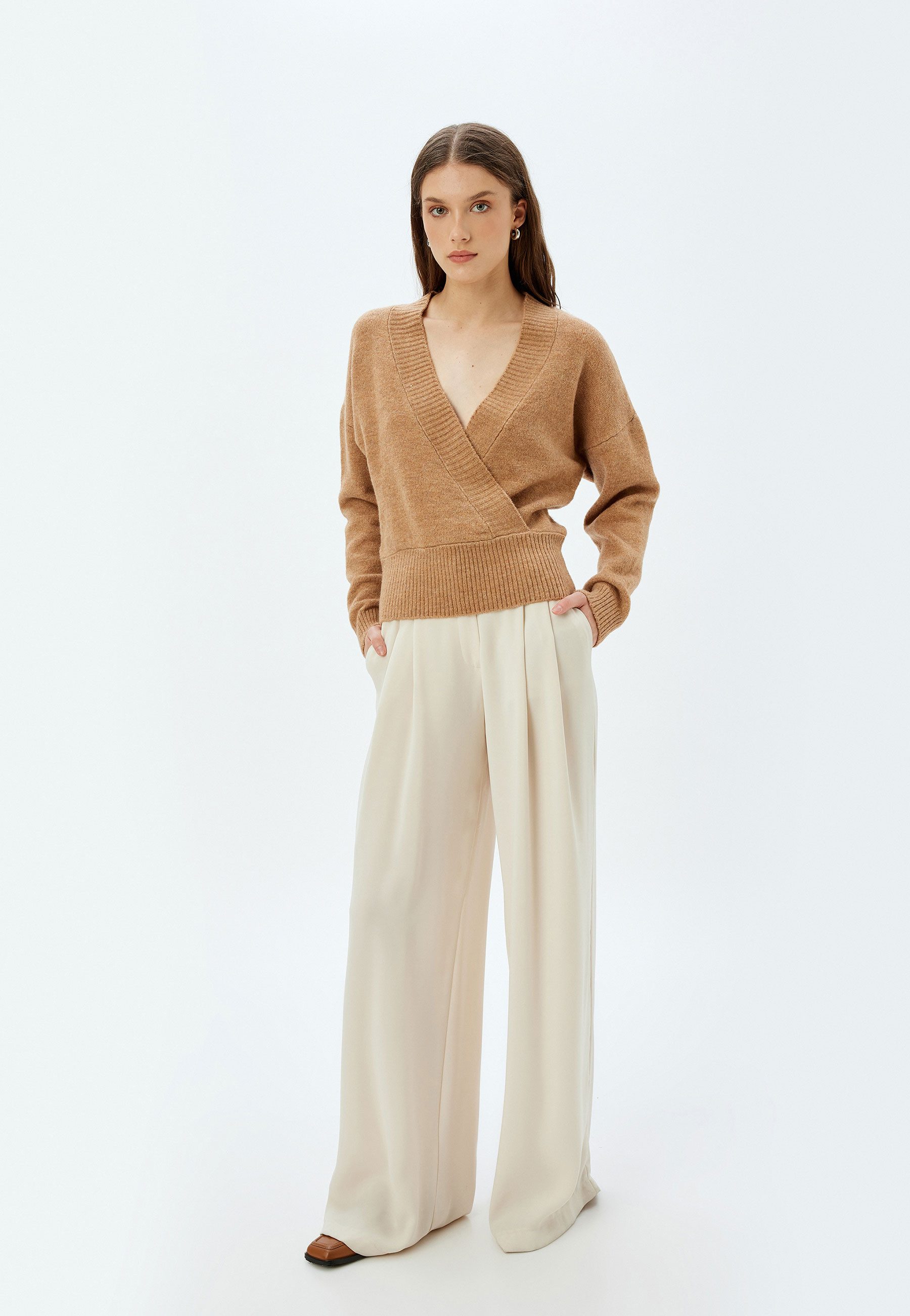 Wickelpullover Doppelreihiger Kragen Regular