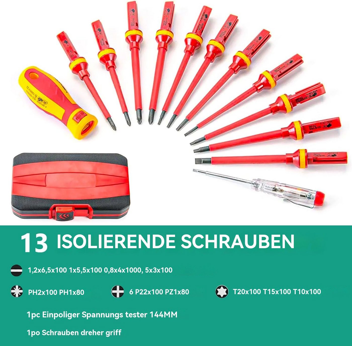 Thumbnail - BlingBin Bit-Schraubendreher Schraubendreher-Set, Mit Spannungsprüfer für Spannungen bis 1000V, (13 Stück Isolierte VDE ...