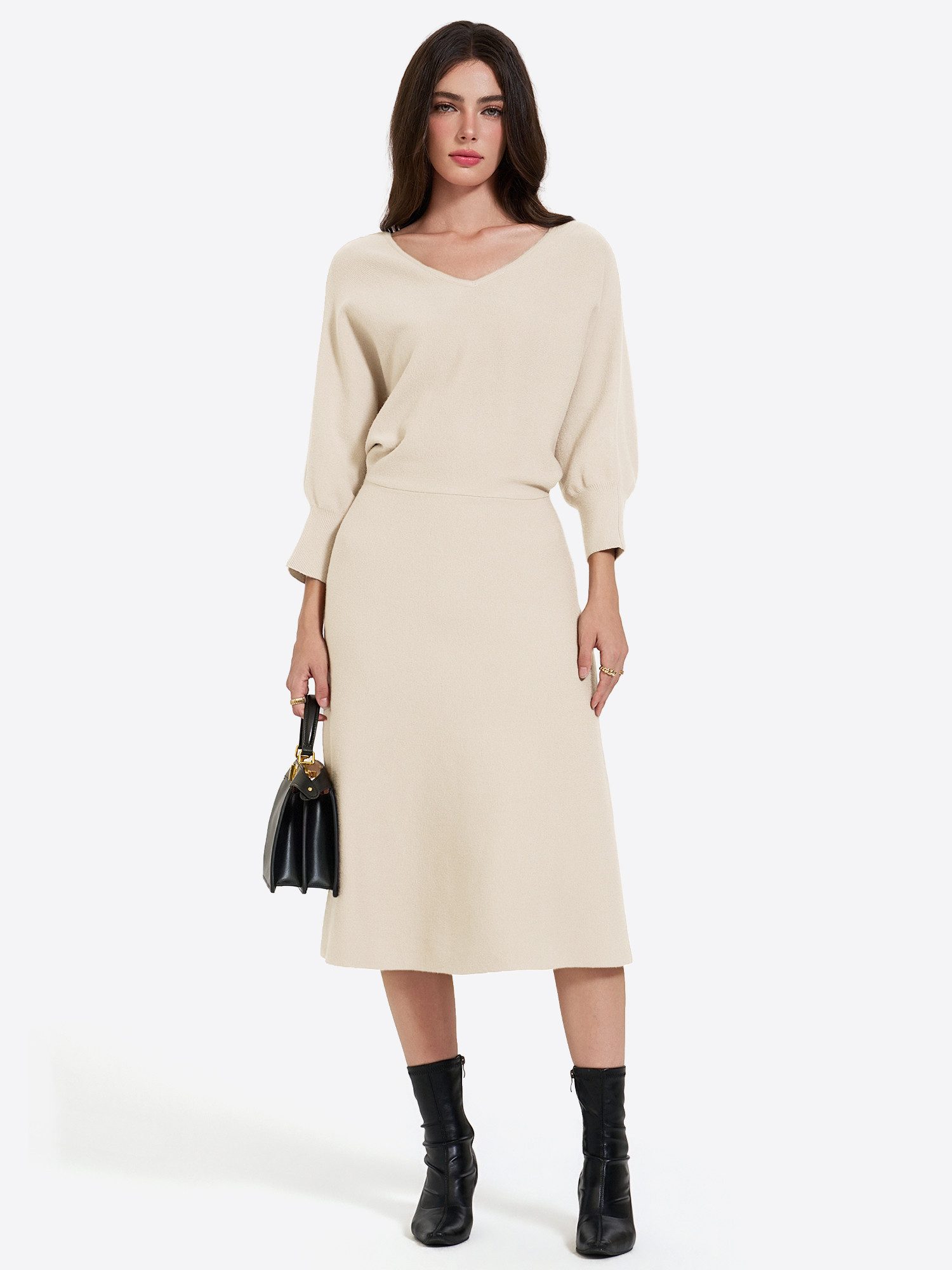 Imily Bela Midikleid Damen Elegantes-Kleid mit seitlicher Raffung (Packung, 1-tlg., 1per-Pack) in Unifarbe – Bild 4 von 5