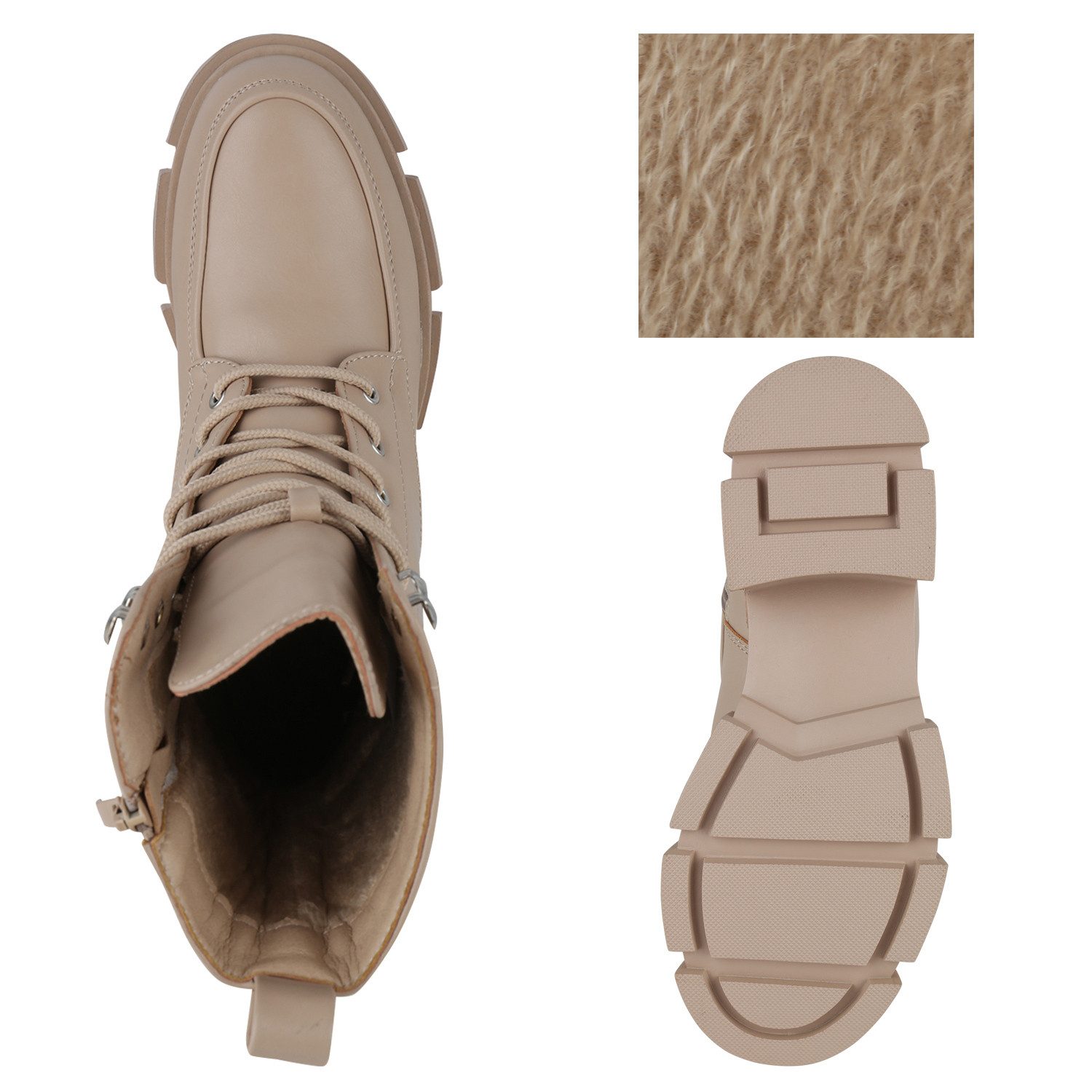 VAN HILL 839727 Schnürstiefelette Damen Stiefeletten Leicht Gefüttert Schnürstiefeletten Blockabsatz