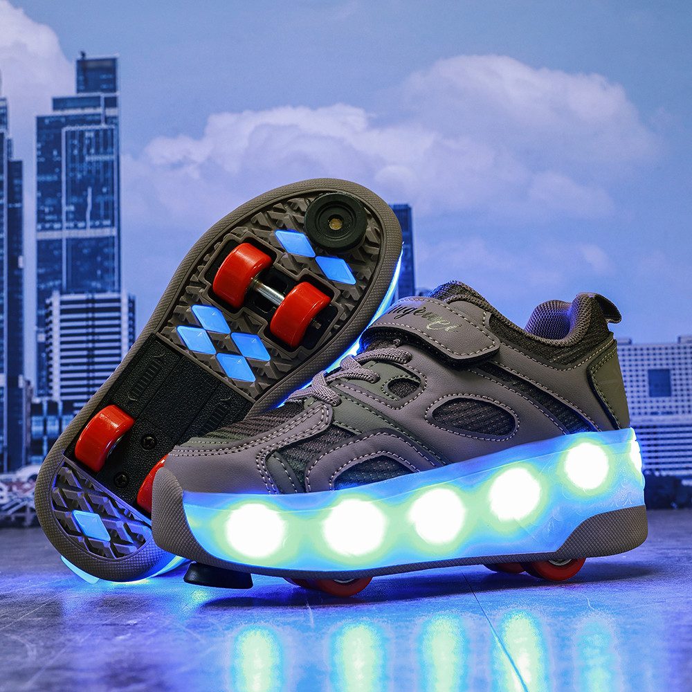 HUSK'SWARE Rollschuhe 4 Rollen mit Bremse & Auto-Knopf, Farbwechsel-Leuchte, (LED-Beleuchtung mit Farbwechsel – Cool & Auffällig), Verstellbarer Klettverschluss – Fester Sitz & Individuelle Passform