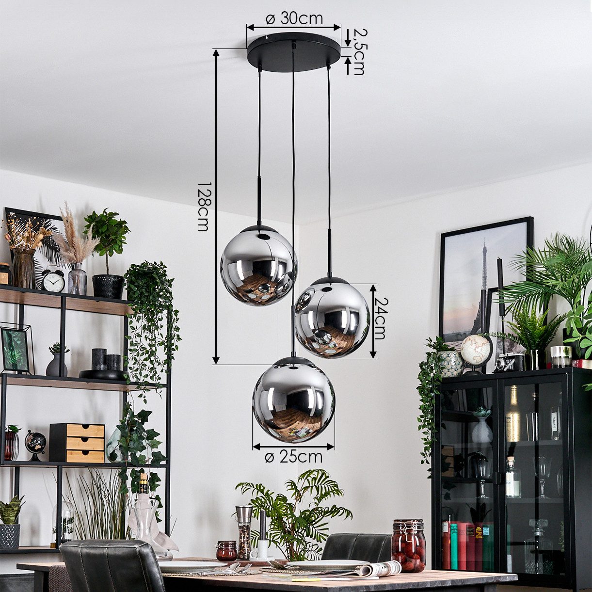 hofstein Hängeleuchte moderne Hängelampe aus Metall/Glas in Schwarz/Chromfarben/Rauchfarben, ohne Leuchtmittel – Bild 4 von 5