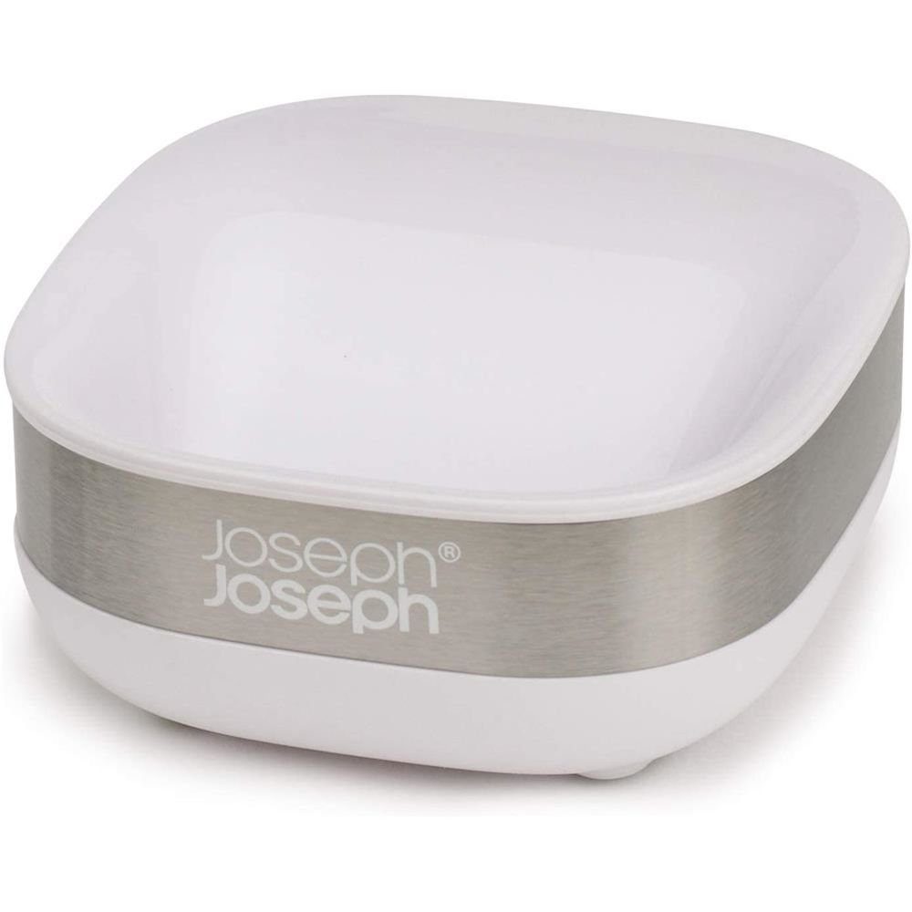 Joseph Joseph Seifenablage 70533, Slim Steel, Badaccessoires, Kompakte Seifendose, Seifenhalter, Kunststoff, Weiß/Edelstahl