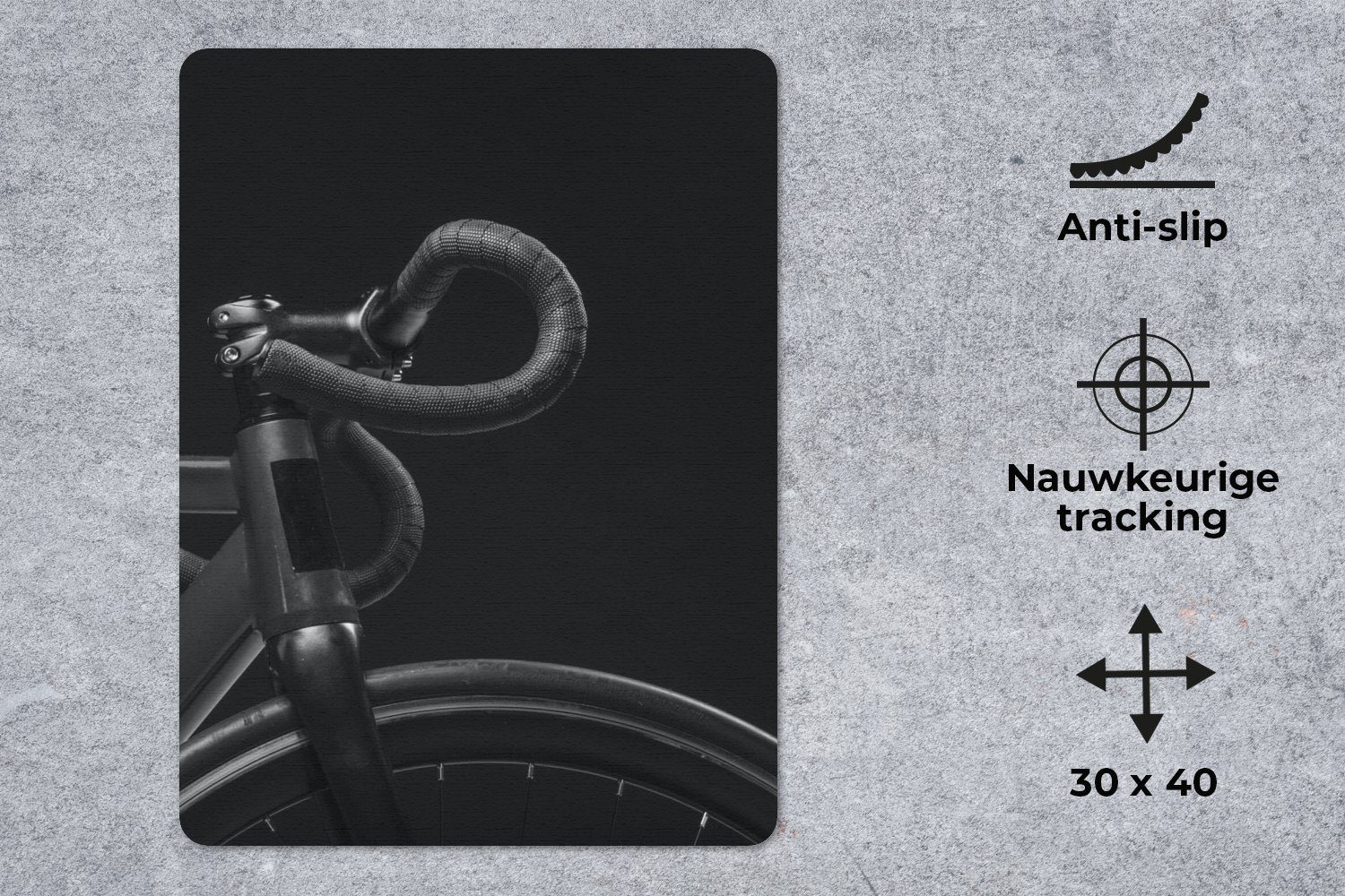 MuchoWow Mauspad Fahrrad - Lenker - Schwarz - Weiß (1-St), Büro für Tastatur und Maus, Mousepad Gaming, Desk Mat, 30x40 cm