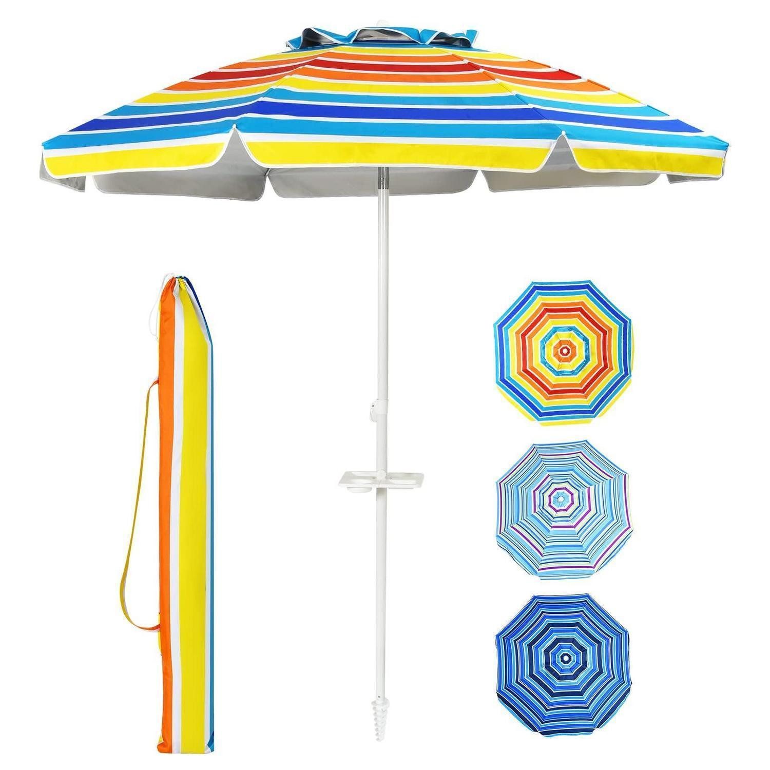 LuxusKollektion Balkonschirm Sonnenschirm 220cm knickbar bunt mit Getränkehalter