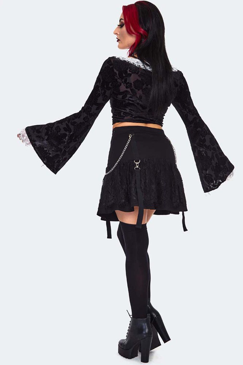 Jawbreaker A-Linien-Rock Lace Frill Skirt Gothic Victorian Spitze mit Kette günstig online kaufen