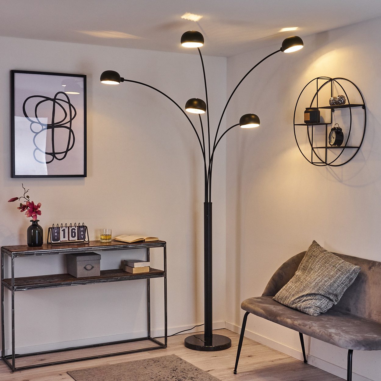 Stehlampe »Suio« Stehleuchte Bodenlampe aus Metall und Marmor in Schwarz/Weiß