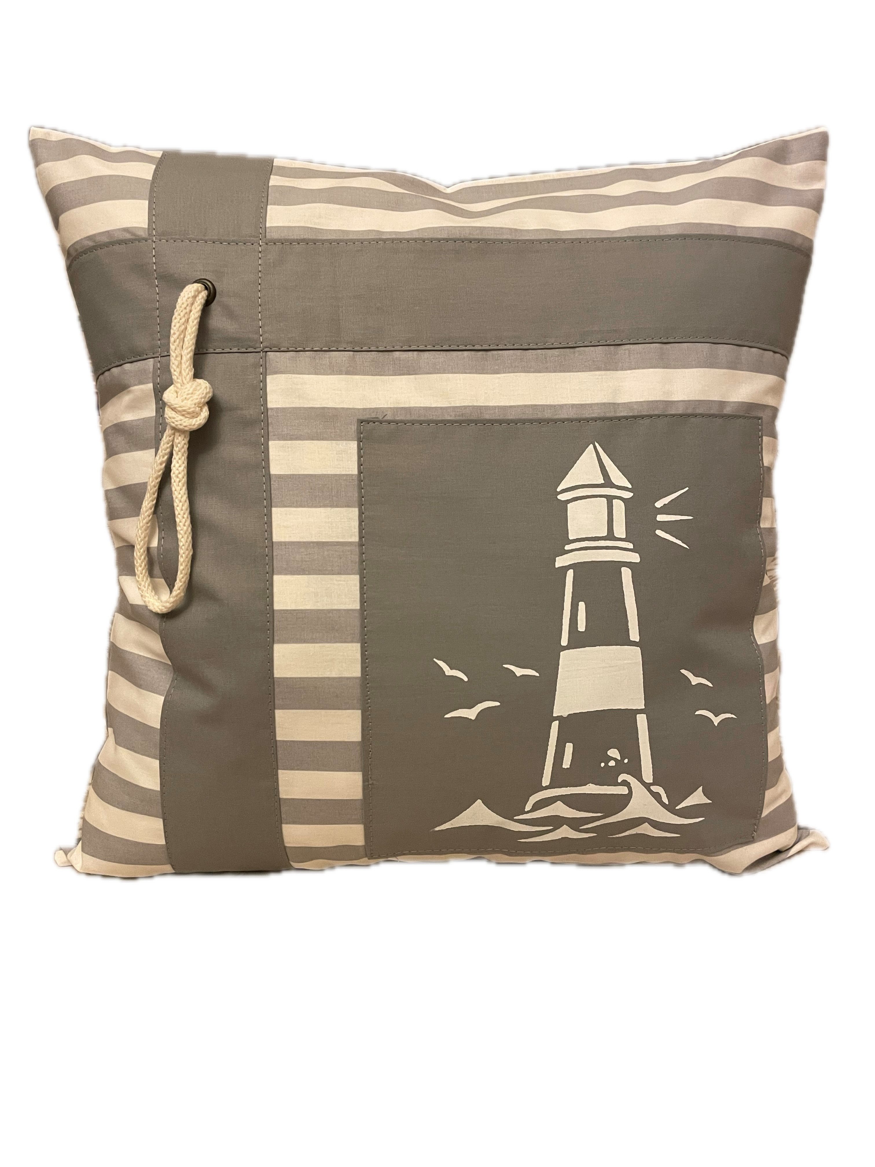 Ammerkind Dekokissen Maritimer Kissenbezug " Leuchtturm " grau/weiß gestreift, Kissenhülle ohne Füllung