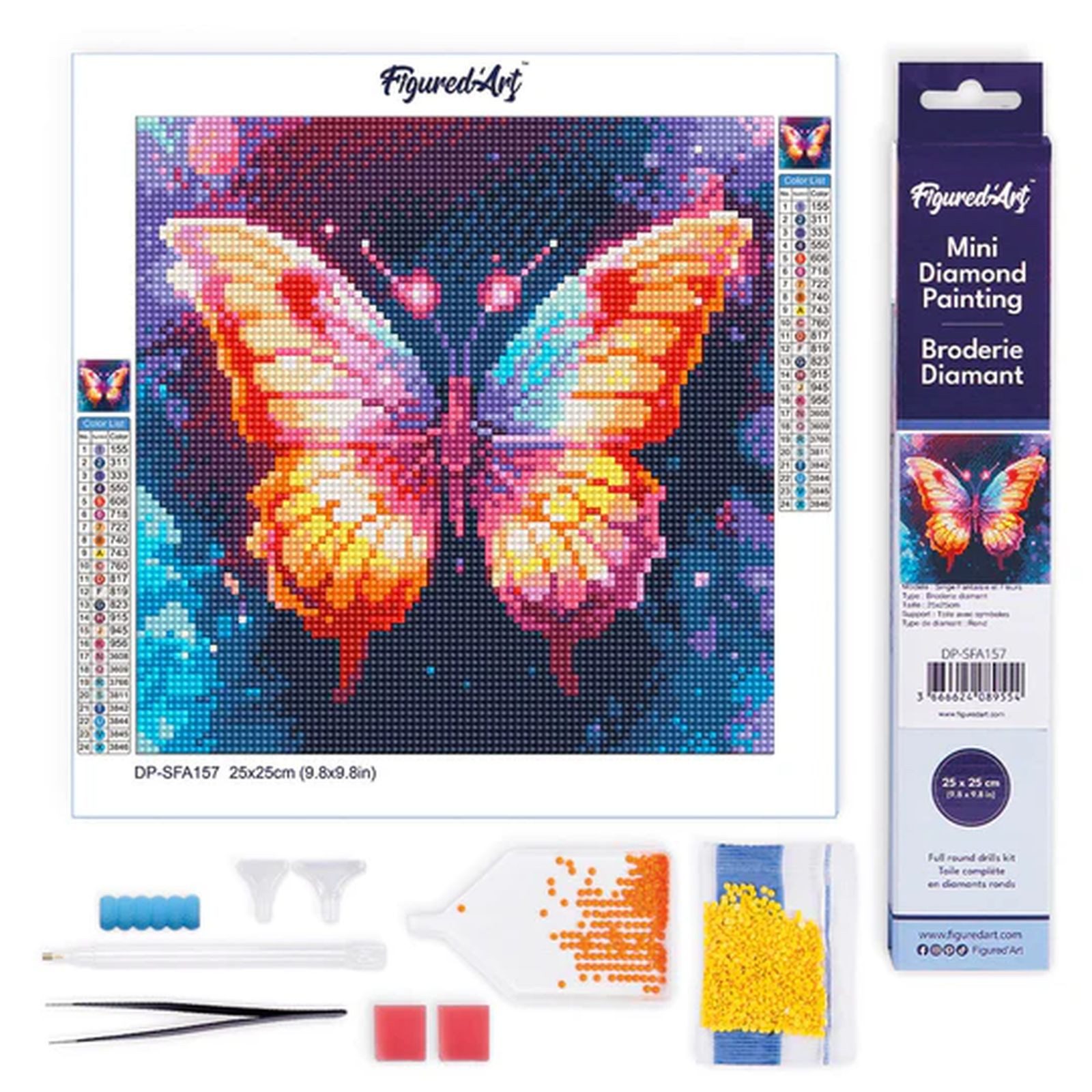 Figured'Art Kreativset Mini Daimond Paiting Set, (25 x 25 cm, ohne Holzkeilrahmen), Runde Steine