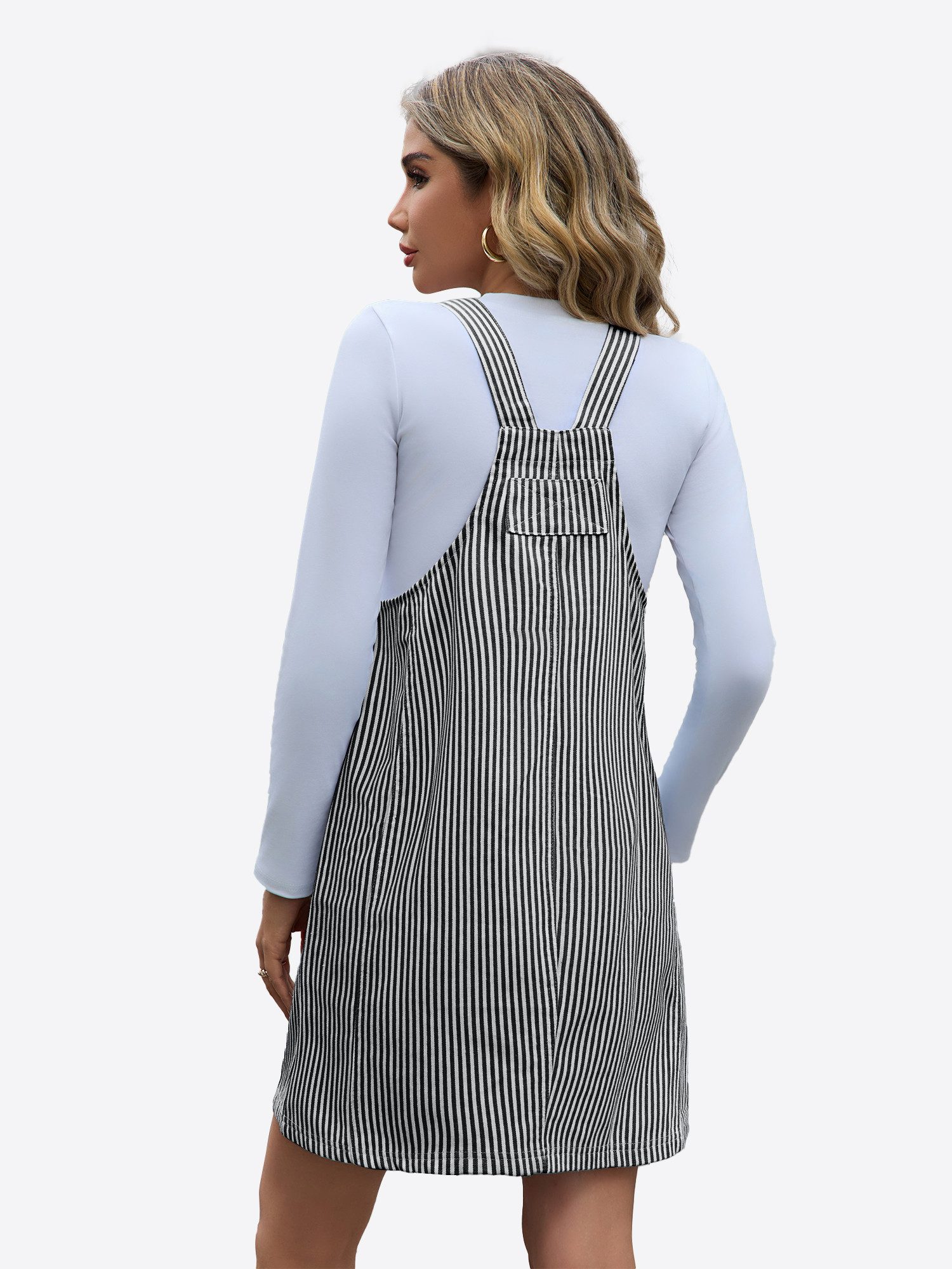 Imily Bela Jeanskleid Damen Gestreiftes Trägerkleid mit Verstellbaren Schultergurten (Packung, 1-tlg., 1per-Pack) Eingrifftaschen