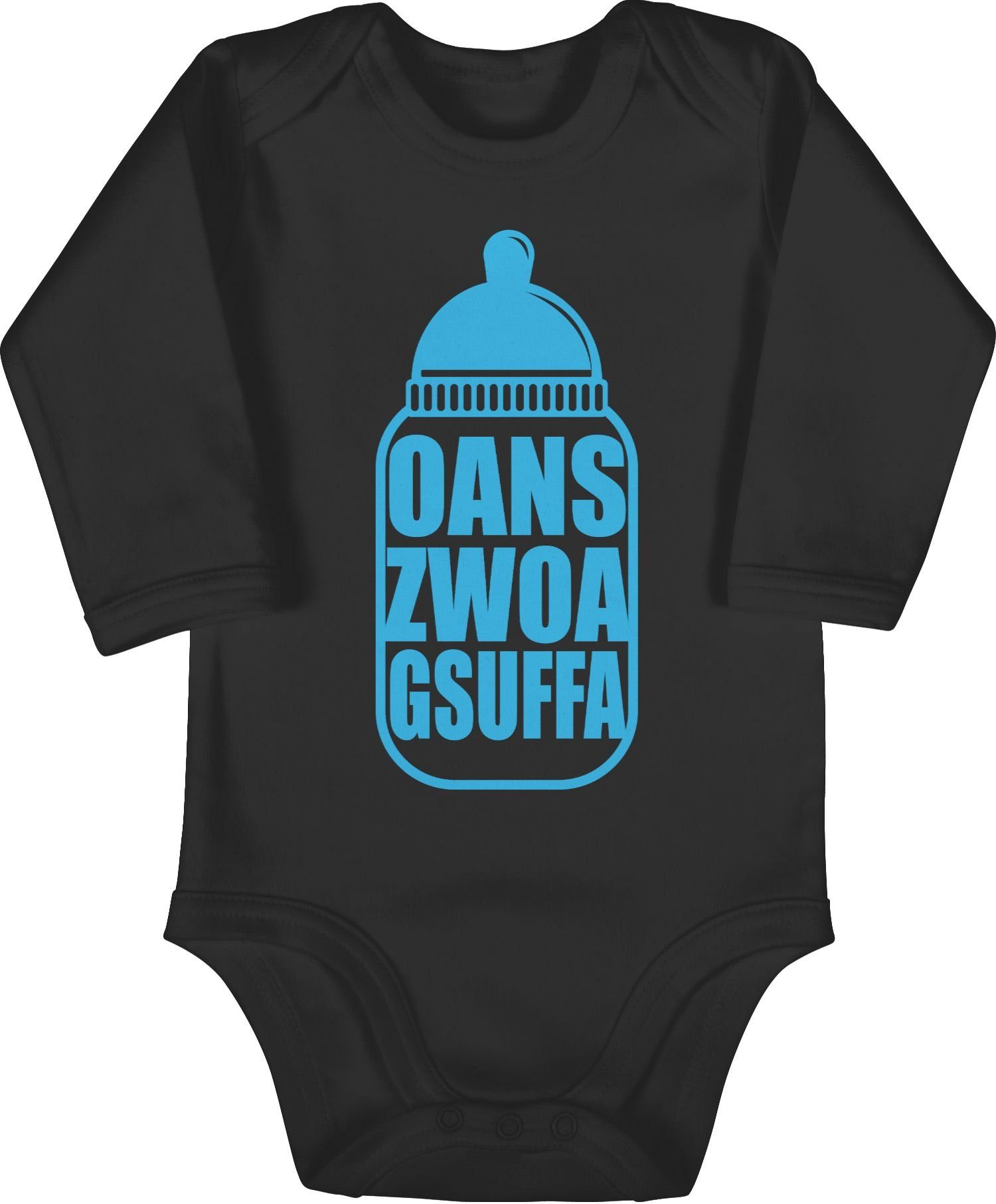 Shirtracer Shirtbody Babyflasche Oans Zwoa Gsuffa blau Mode für Oktoberfest Baby Outfit 3 Schwarz