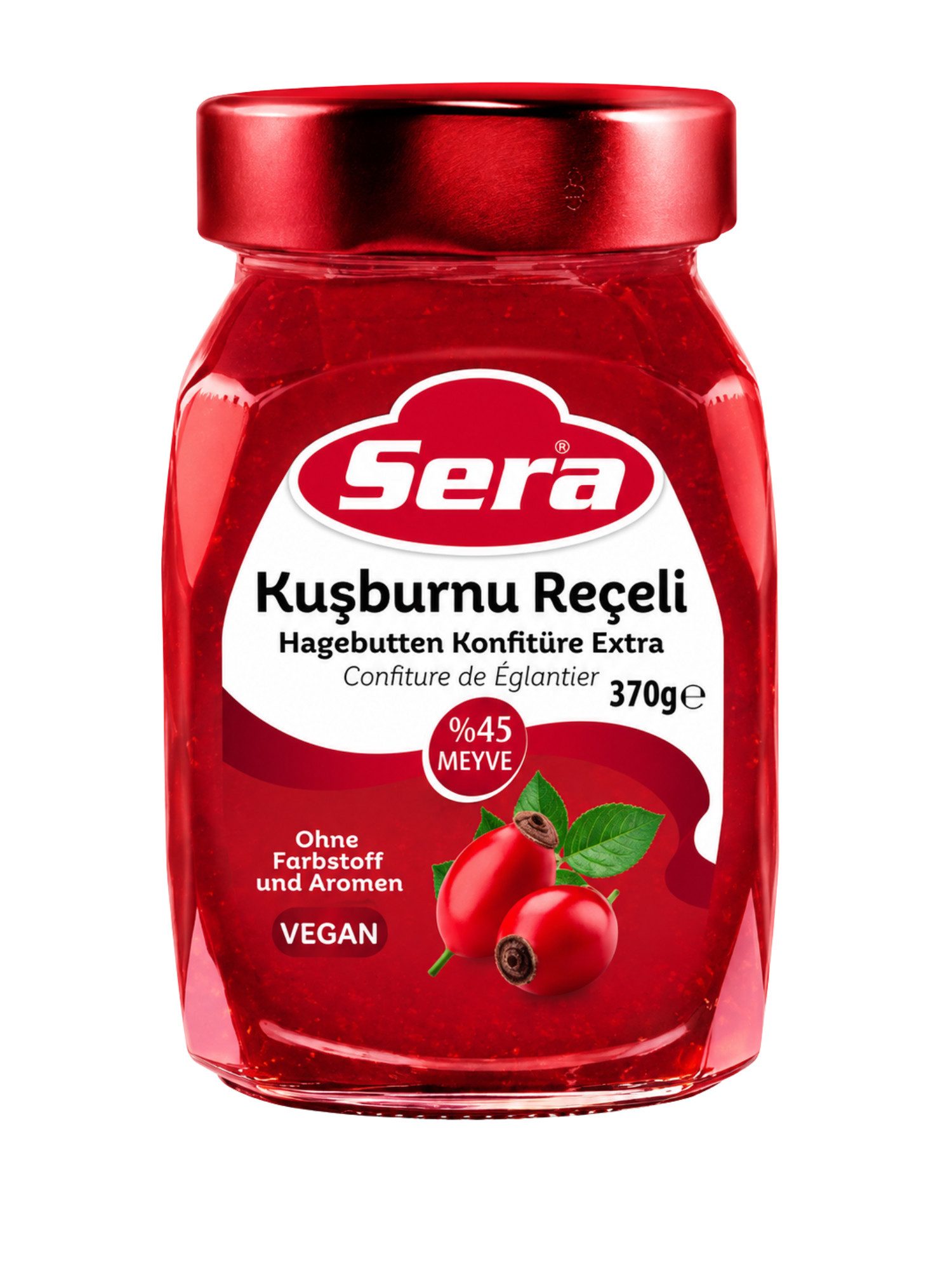 SERA FOOD Saucen Hagebutten-Konfitüre Extra 370 g – fruchtiger Brotaufstrich, 1 x 370 g, 1 St., 45 % Fruchtanteil, Premium Qualität