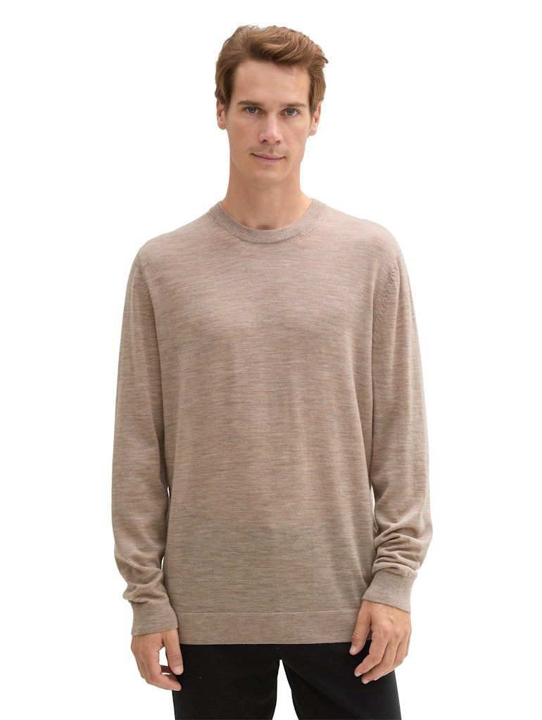 TOM TAILOR Strickpullover fine merino crewneck knit parasol brown melange
