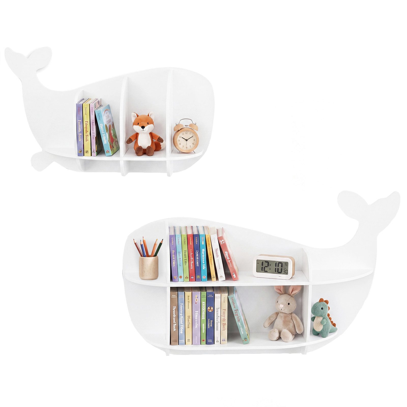 COSTWAY Kinderregal, 2-tlg., Wal Wandregal mit Fächern, Spielzeugregal aus Holz