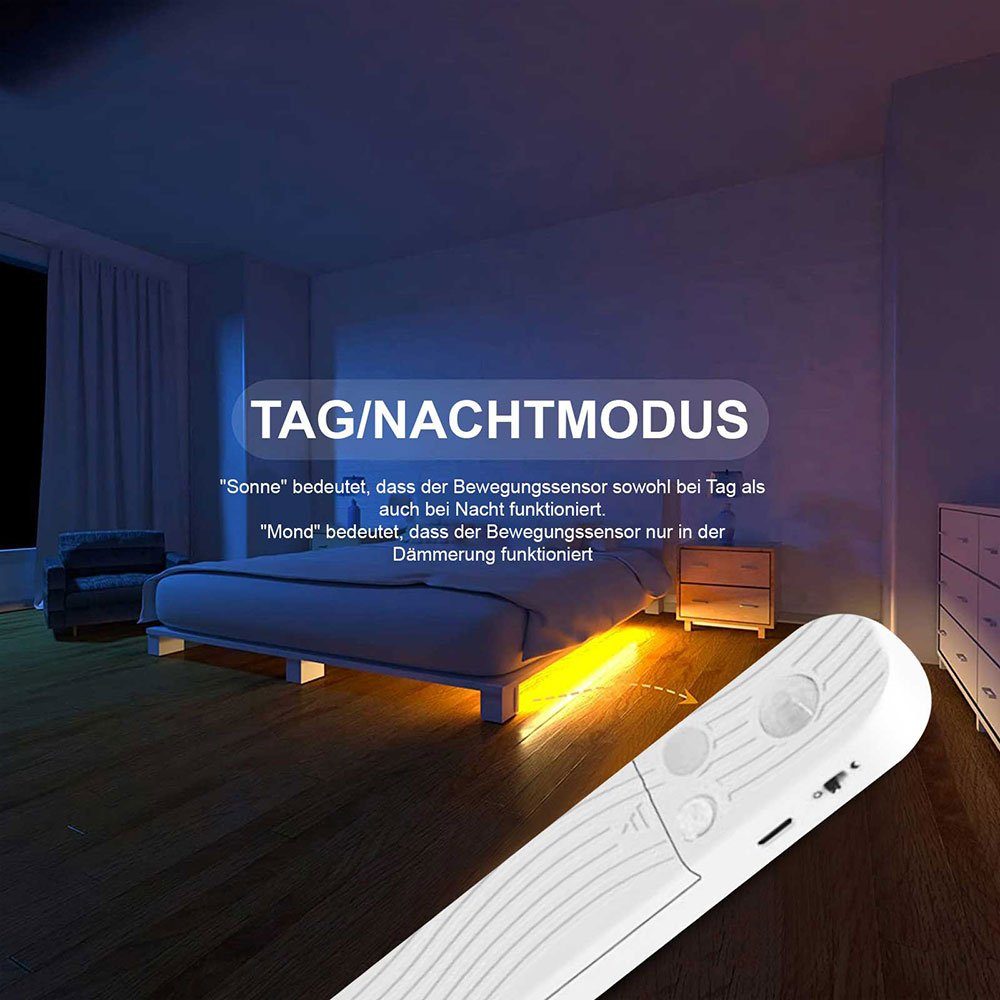 Rosnek LED-Streifen Bewegungssensor, wasserdicht, Schrank Batterie/USB, für Treppe Warmweiß