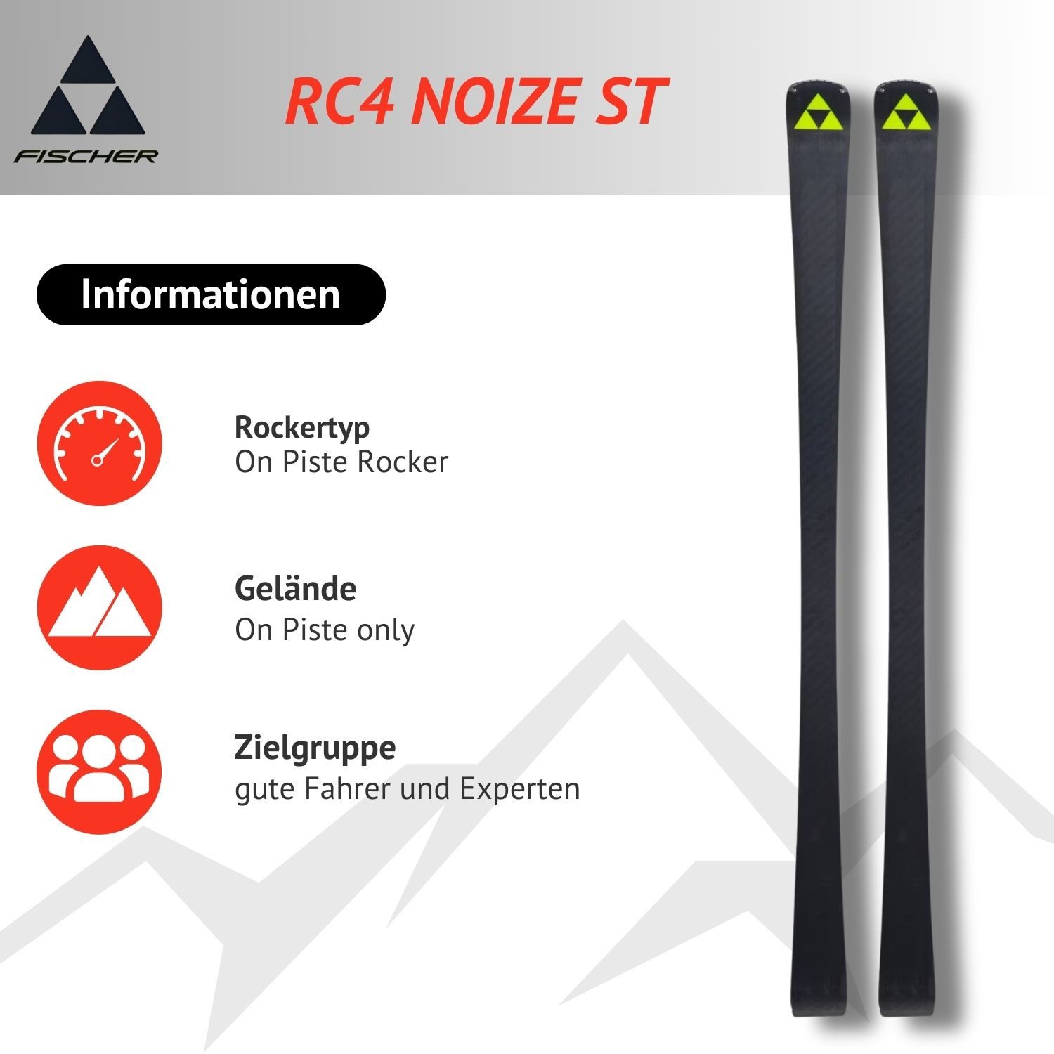 Fischer Sports GmbH Ski, RC4 Noize ST Yellow Superflex 170cm Alpinski + Bindung RC4 Z12 GW