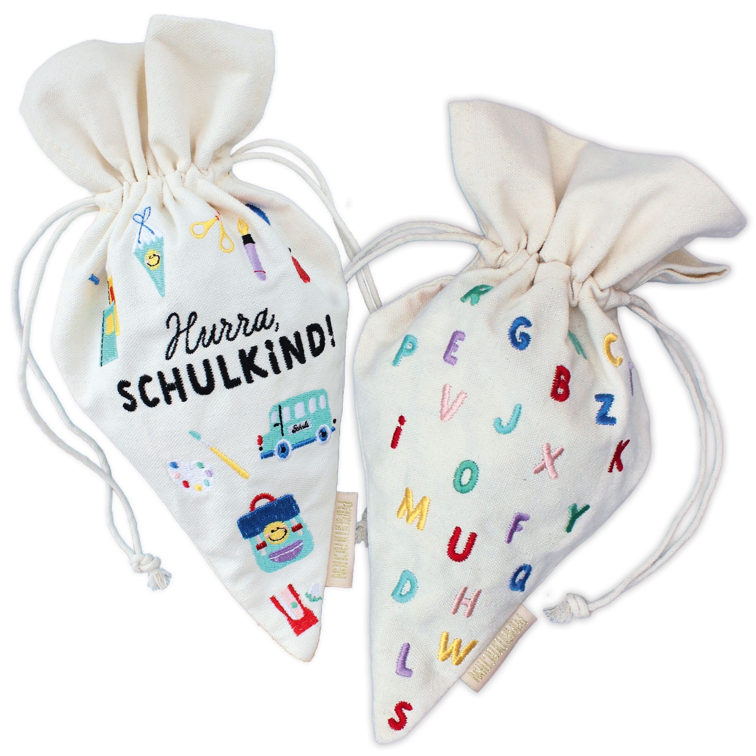 PAPIERDRACHEN Aufbewahrungstasche 2 Geschenkbeutel Schultüten Canvas – Hurra Schulkind