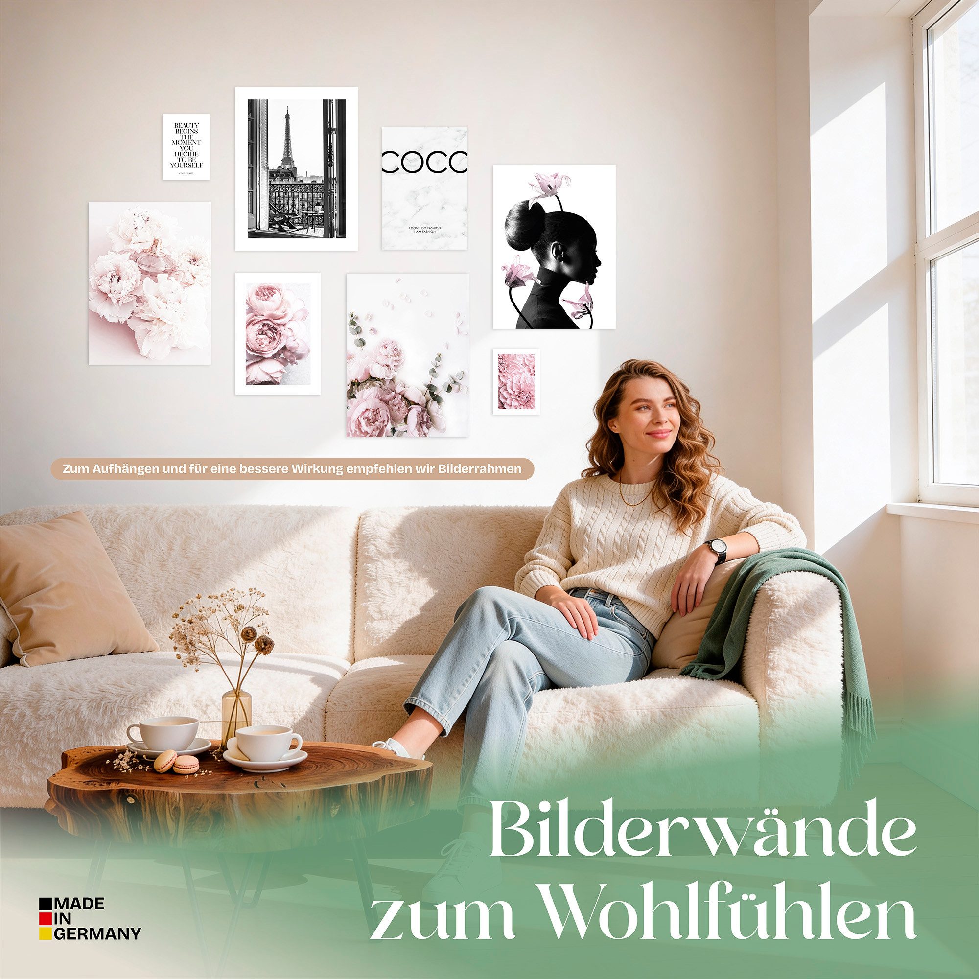 ARTFAVES Bilder-Collage Poster Set Coco I mehrteilige Bilderwand I Wandbilder Rosa, (Wandbilder)