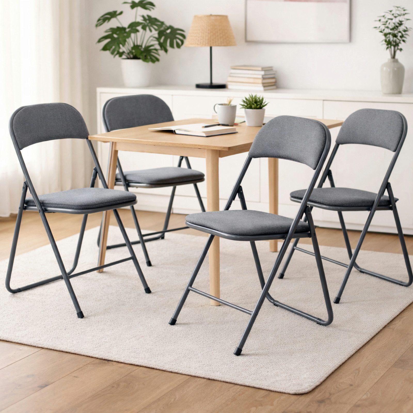 Koopman Klappstuhl Faltstuhl Gästestuhl Besucherstuhl 79x43x47cm Grau 4er Set (4 St), faltbar, Sitzmaße 39x38cm, 44cm Sitzhöhe, leichte Polsterung, Gewebt