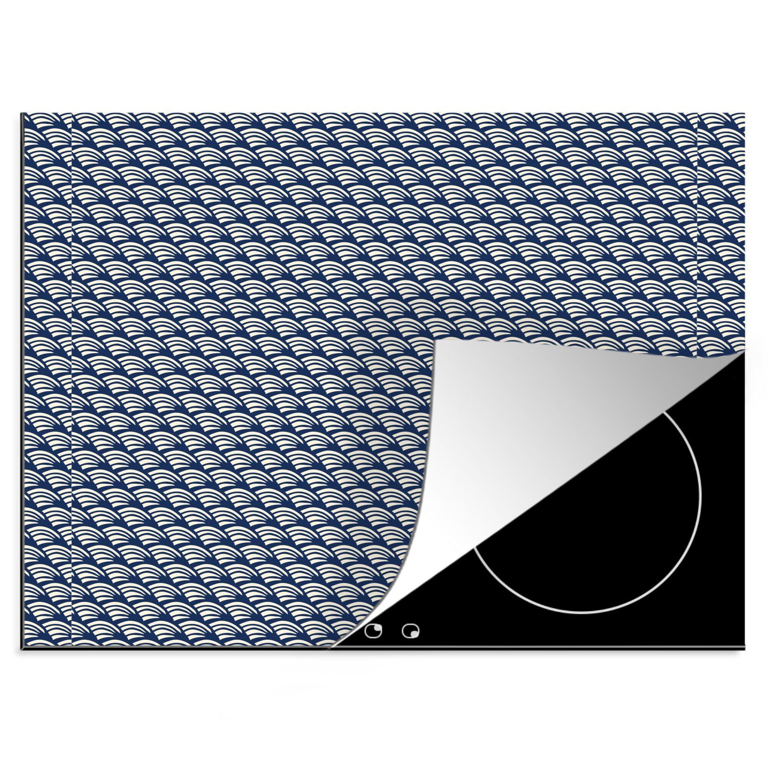 (1 - Weiß - Muster, nutzbar, - Blau Herdblende-/Abdeckplatte Japan MuchoWow Vinyl, tlg), 60x52 Arbeitsfläche Ceranfeldabdeckung cm, Mobile