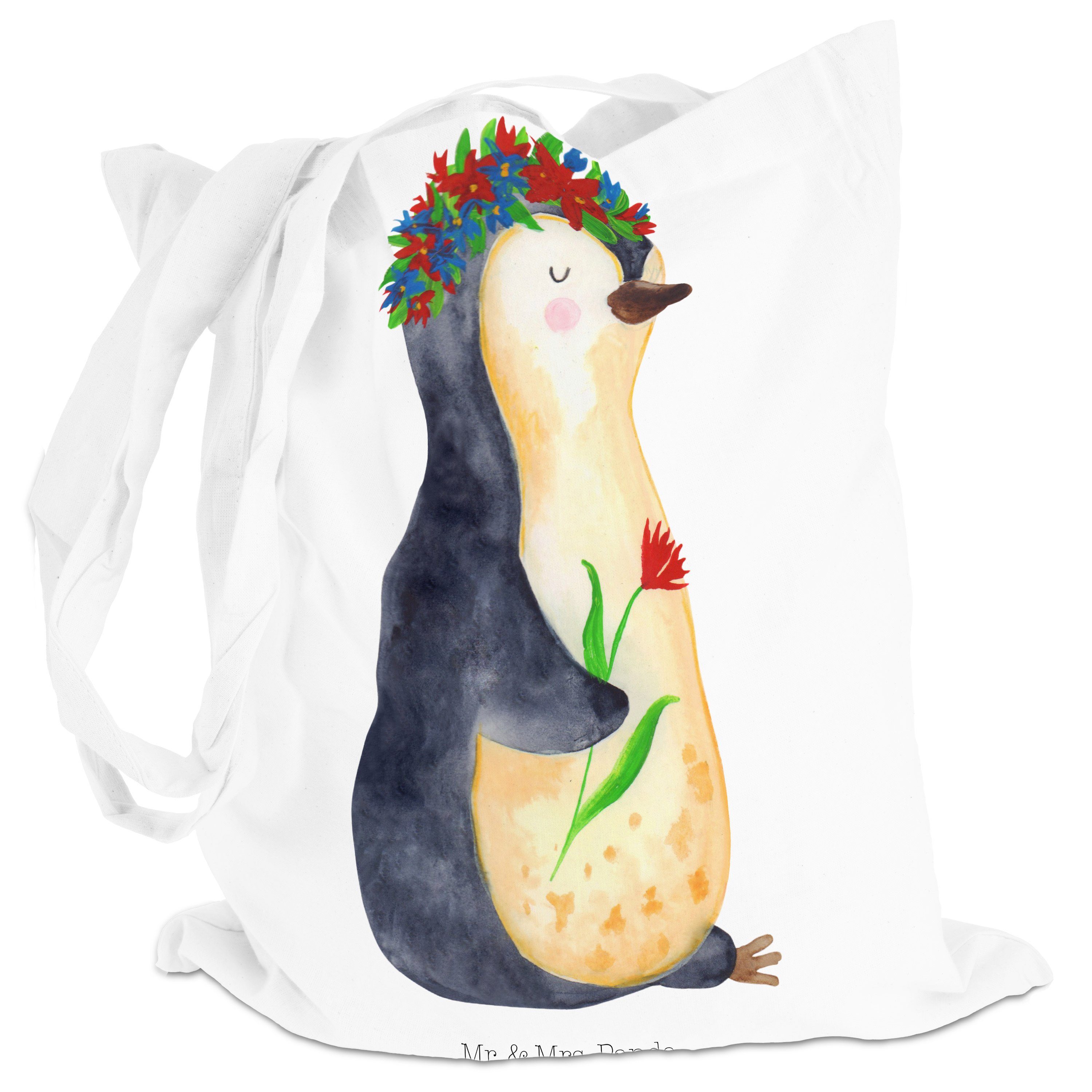 (1-tlg) Mr. - Blumenkranz Panda Blumenliebe, Einkaufstasche, Pinguin Tragetasche & - Weiß Mrs. Geschenk, L