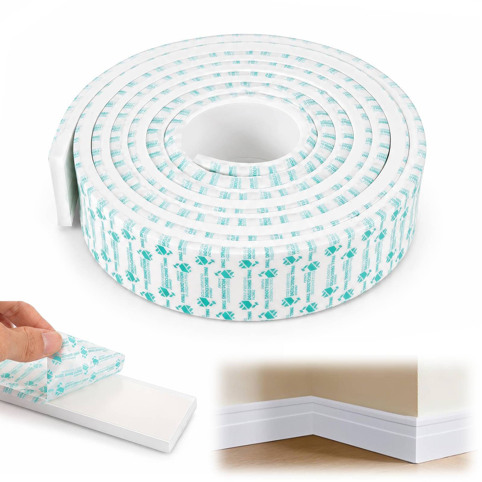 BlingBin Sockelleiste 50mm x 8m EVA Weichsockelleiste Selbstklebend, Wandleisten, L: 300 cm, H: 5 cm, 1er Set, 1-St., Nutbreite: 17 mm, DIY Sockelleisten für Wände, Wohnzimmer, Küche und Badezimmer, Weiß