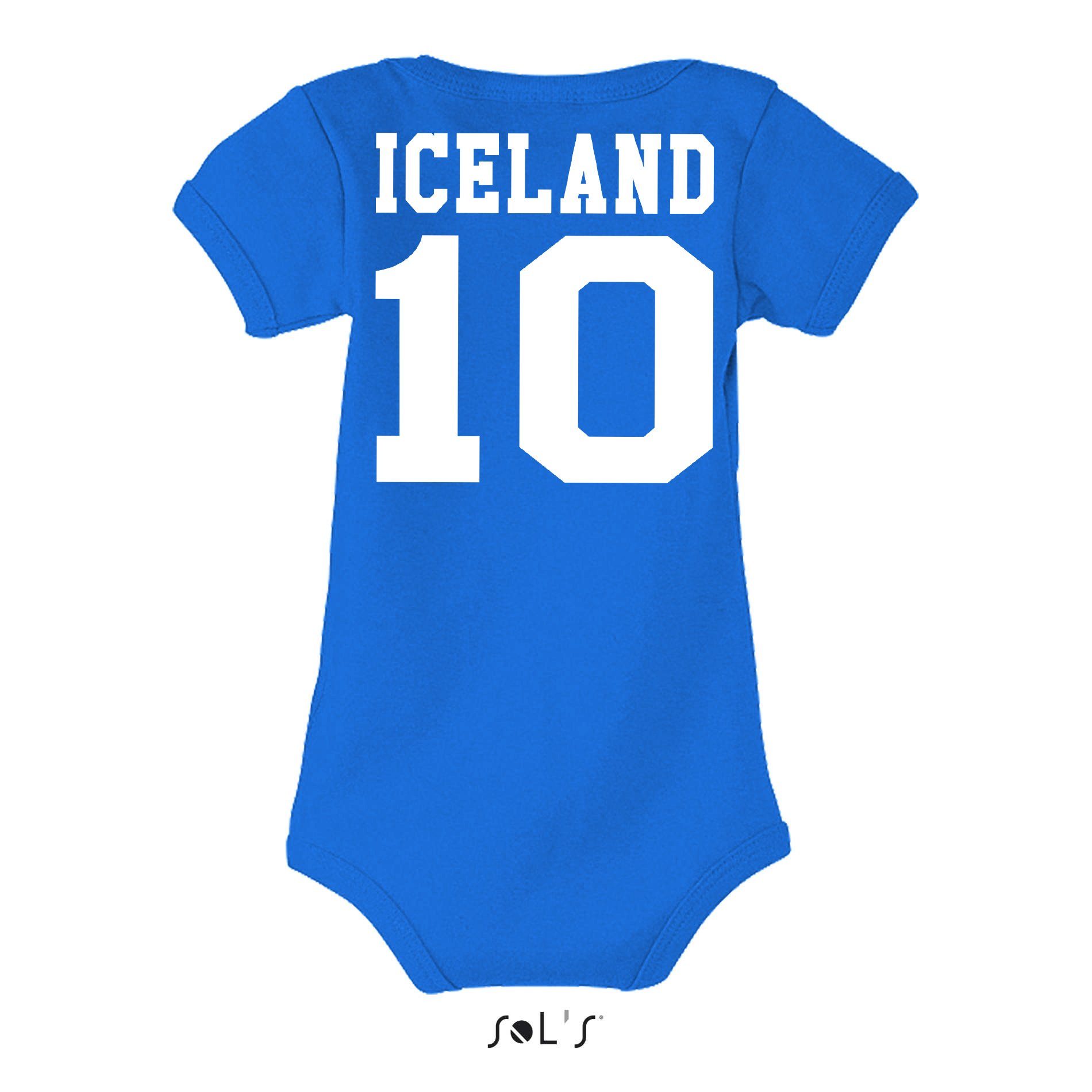 Island Baby EM Sport Kinder Meister & Strampler Trikot Blondie Iceland Fußball Weiss/Blau WM Handball Brownie