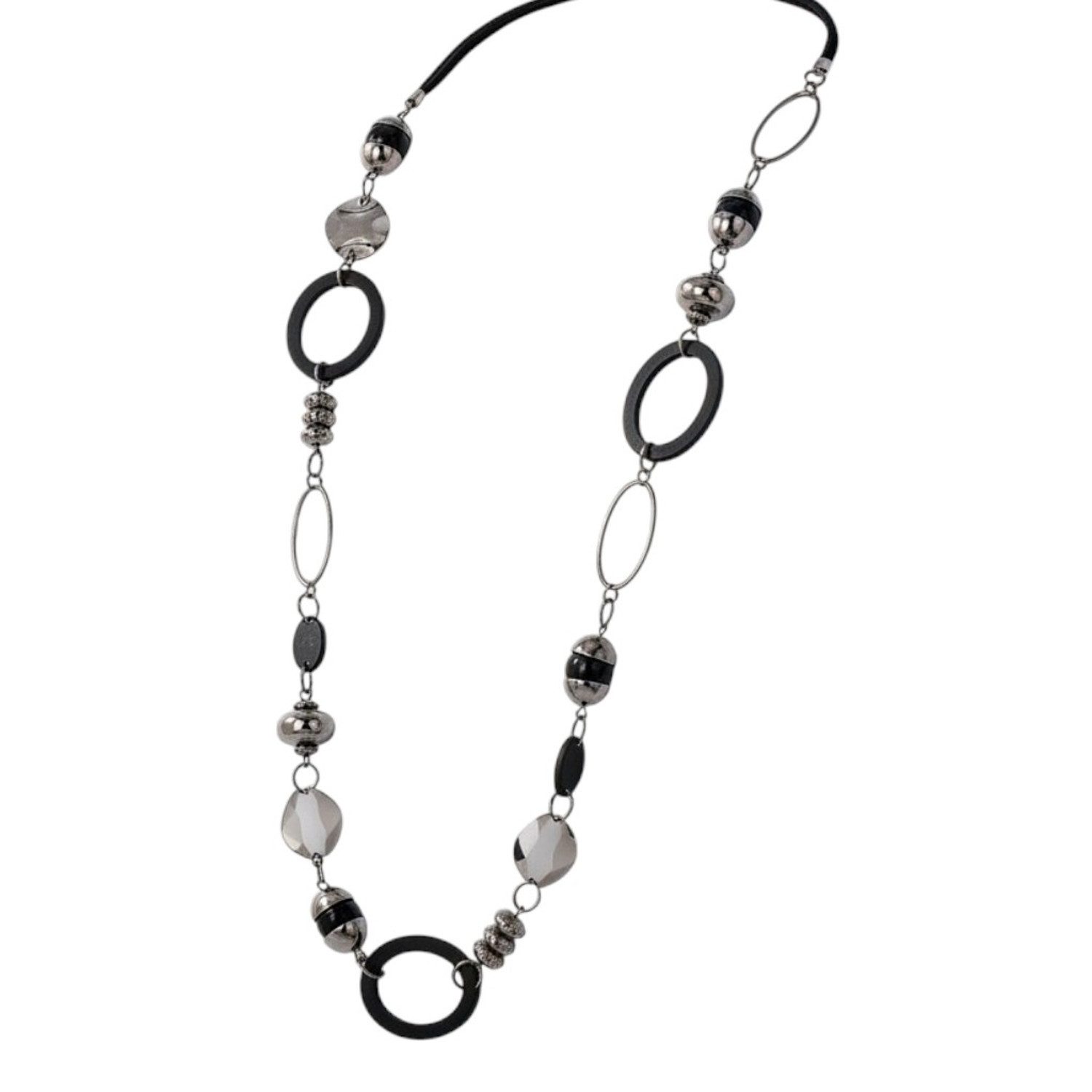 KARMA Lange Kette Schwarz 88 cm Damen Metall Textil Halskette (1-tlg., Geschenk für Frauen Statementkette), Pulloverkette Damenhalskette modern