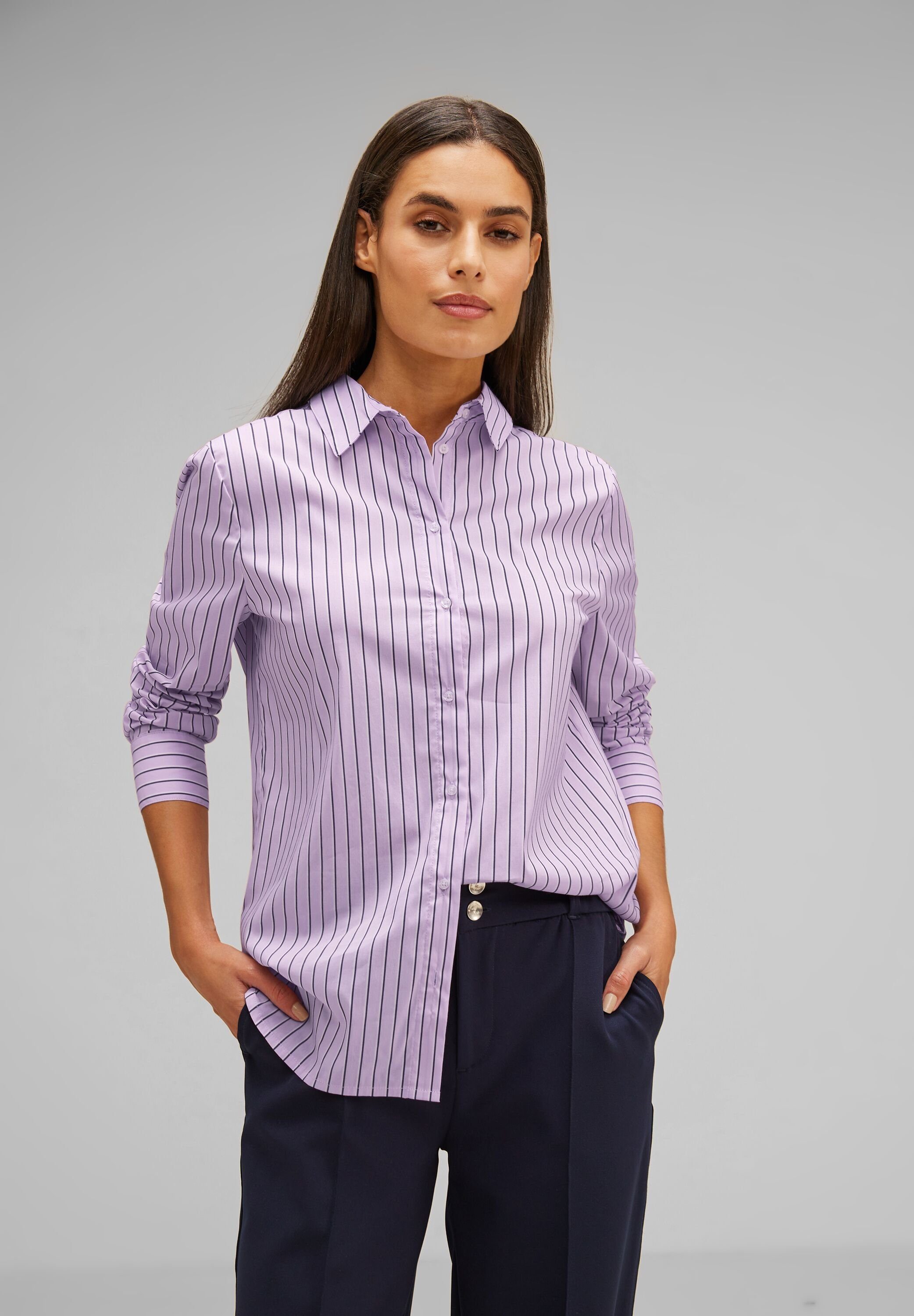 STREET ONE Longbluse Office Streifenbluse LTD QR Striped office blouse Streifenmuster soft pure lilac