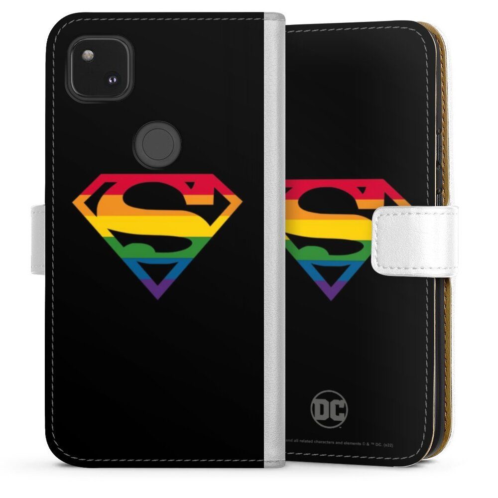 DeinDesign Handyhülle Superman Regenbogen Offizielles Lizenzprodukt, Google Pixel 4a Hülle Handy Flip Case Wallet Cover Handytasche Leder