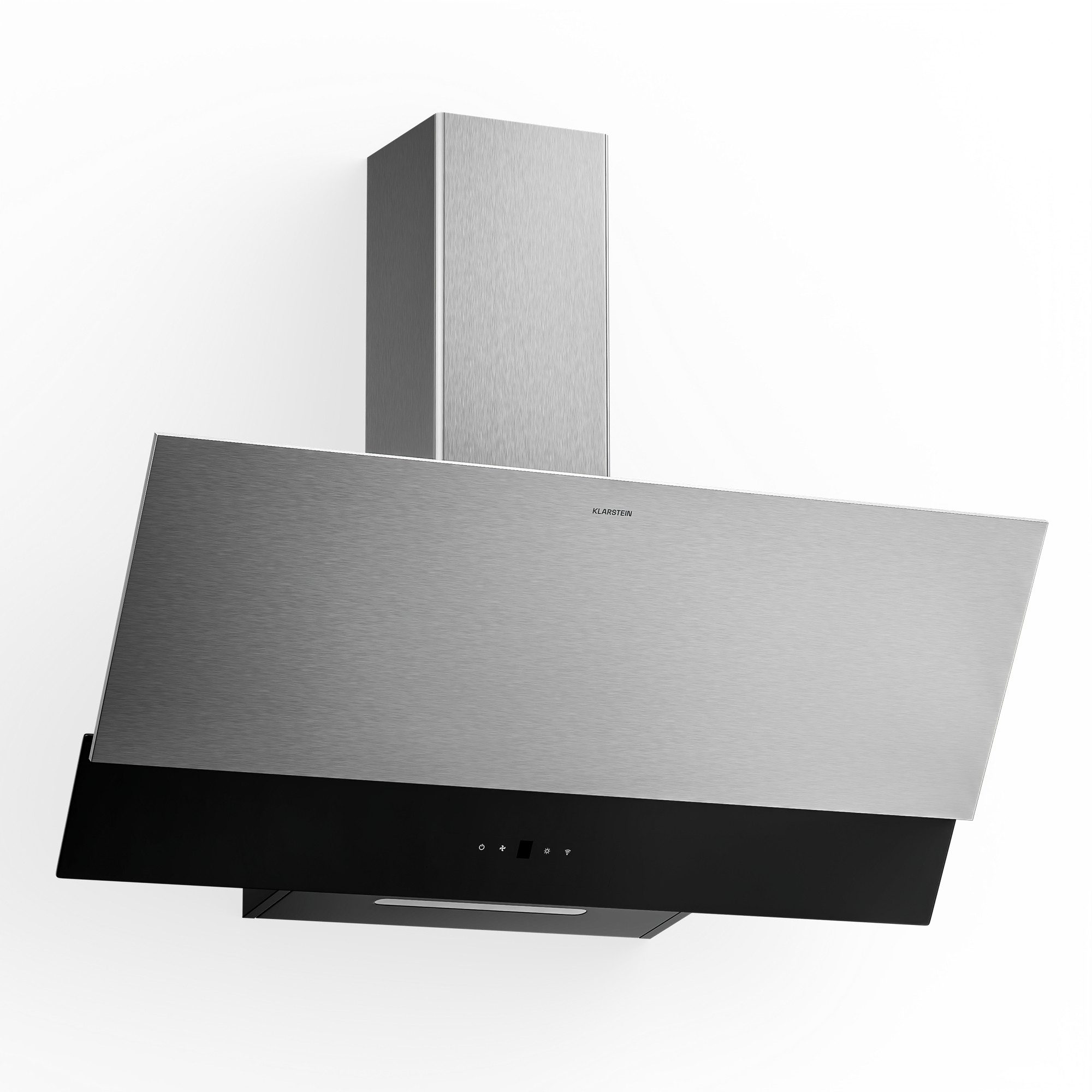 Klarstein Deckenhaube VeroSteel Serie Verosteel Dunstabzug 90 cm 624 m³/h A++ Touch LED kopffrei Edelstahl VeroSteel, Dunstabzugshaube kopffrei Abluft mit Glas-Front 90 cm leise