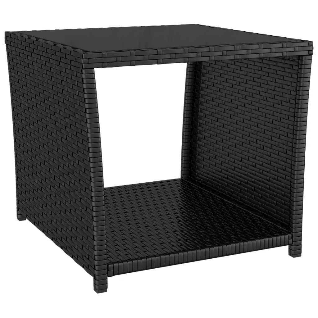 Gartentisch Schwarz mit Hartglas Schwarz Glasplatte | Schwarz vidaXL Poly Rattan Beistelltisch & (1-St)