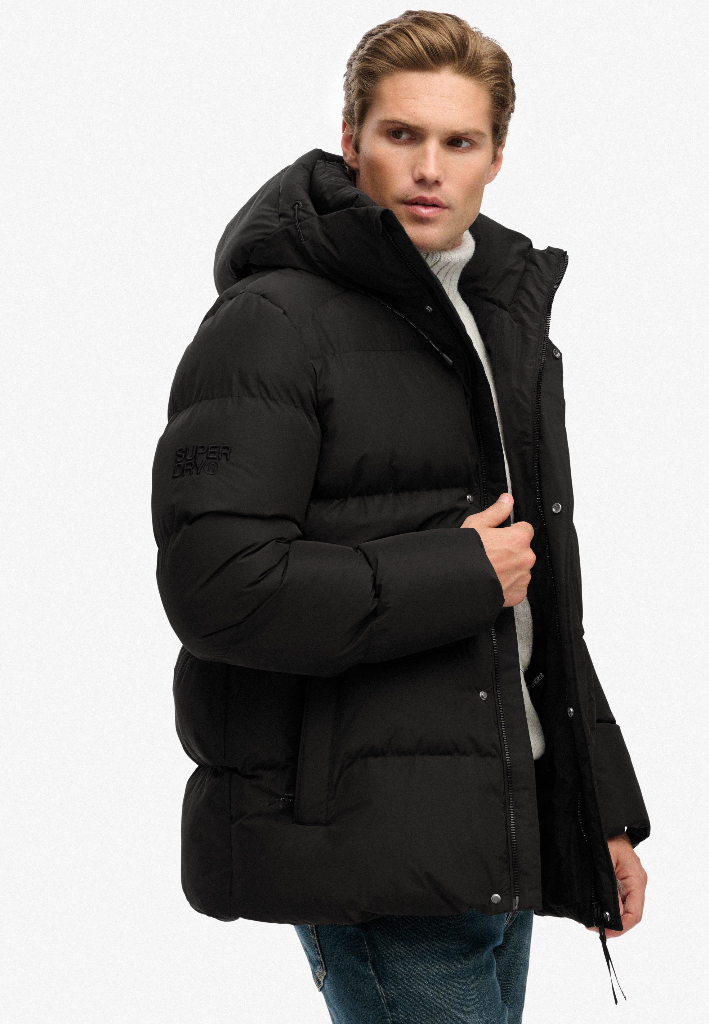 Superdry Steppjacke HOODED 5 BAFFLE SPORTS PUFFER Kunstfaser, relaxed fit