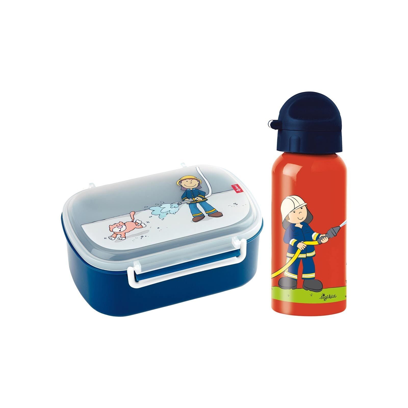 Sigikid Lunchbox Brotdose + Trinkflasche 2er Set, Material-Mix, (2-tlg), Handwäsche wird empfohlen, ideal für den Alltag Frido Firefighter, rot