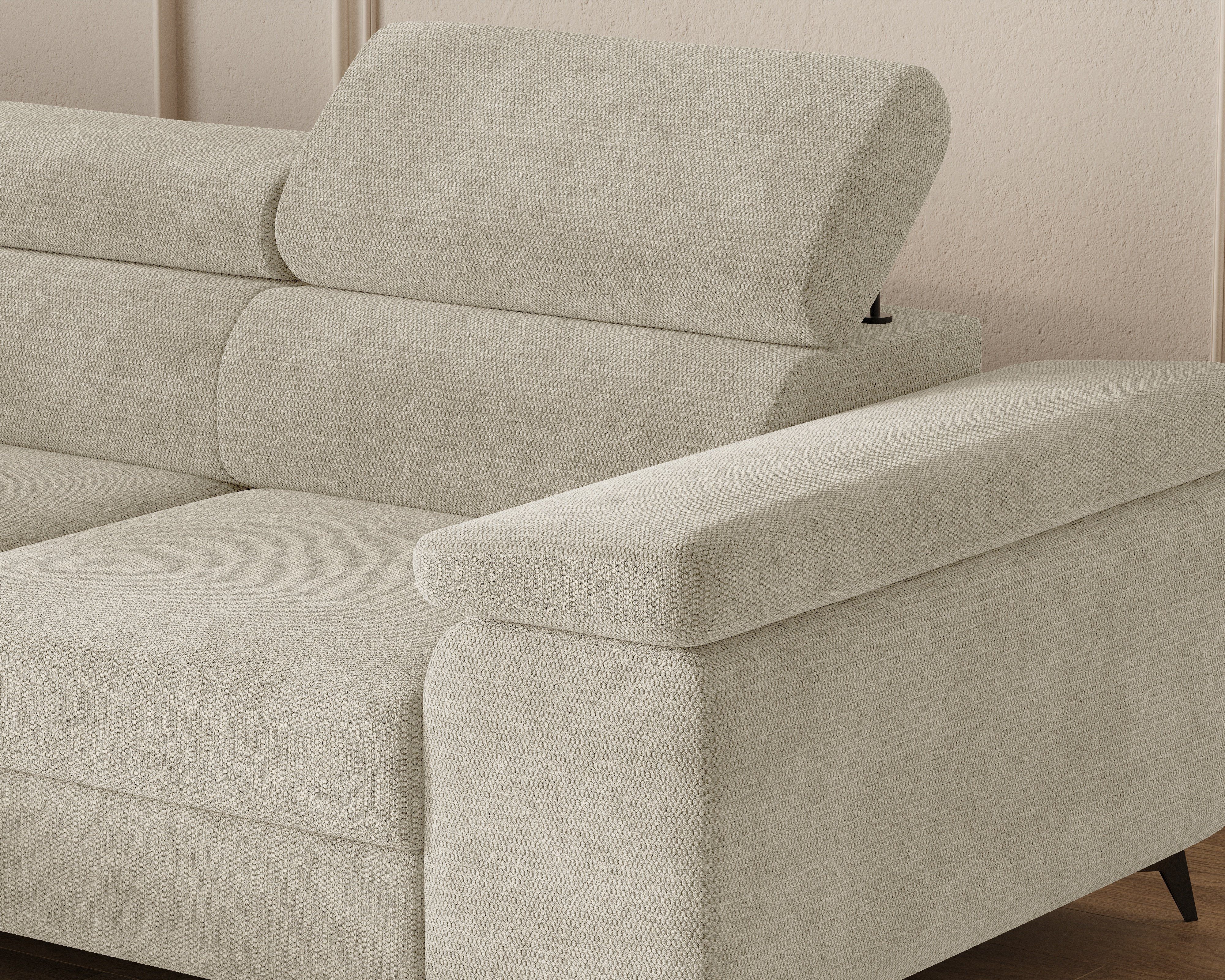 MOEBLO Ecksofa OSTIN, 290 cm – Modernes L-Sofa mit Schlaffunktion, Bettkasten und verstellbaren Kopfstützen, Cord oder Strukturstoff, - (BxHxT): 290 x 75–90 x 202 cm
