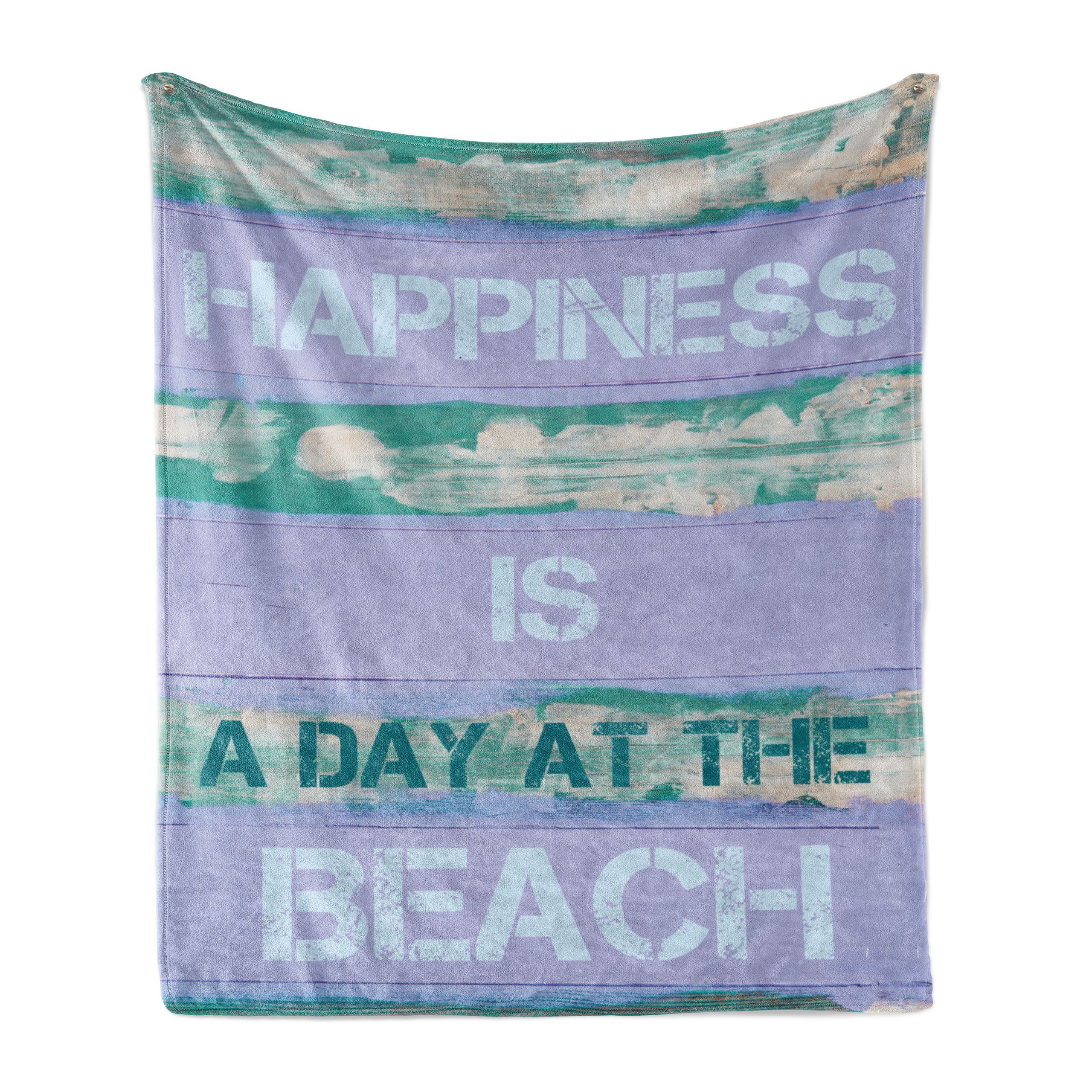 Wohndecke Gemütlicher Plüsch für den Innen- und Außenbereich, Abakuhaus, Strand-Zitat Glück ist Strandtag