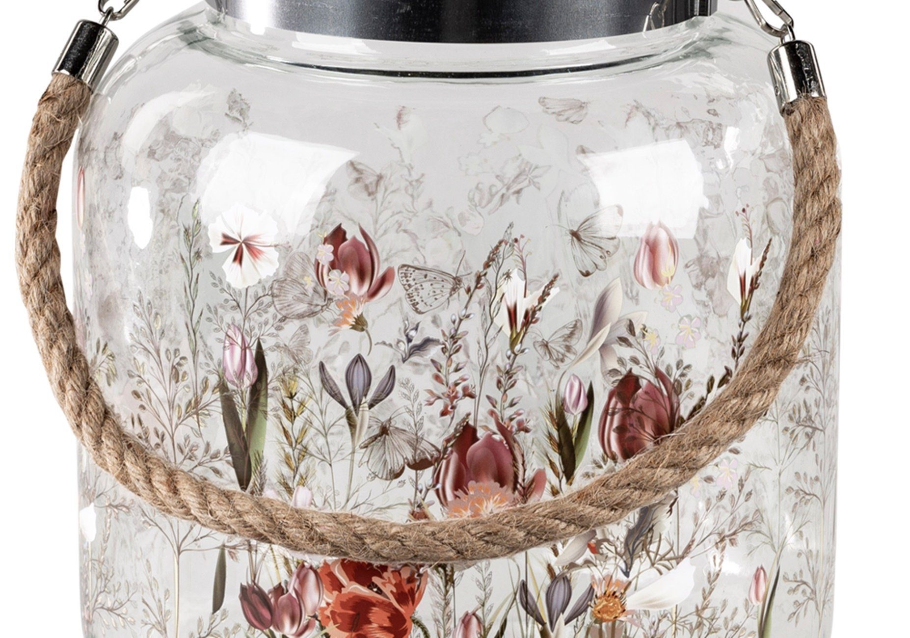 dekojohnson Windlicht 22x28cm Blumendekor Glaslaterne Windlicht-Glas