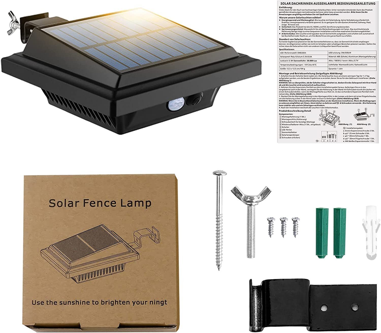 Home Dachrinnenleuchte Bewegungsmelder LED safety Solarlampen, 2Stk.40LEDs