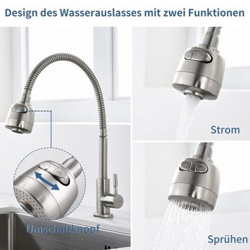 HOMELODY Küchenarmatur Kaltwasserhahn 360° Schwenkbar Wasserhahn Küche nur Kaltwasser 2 strahlarten Wasserhahn mit flexibler Auslauf