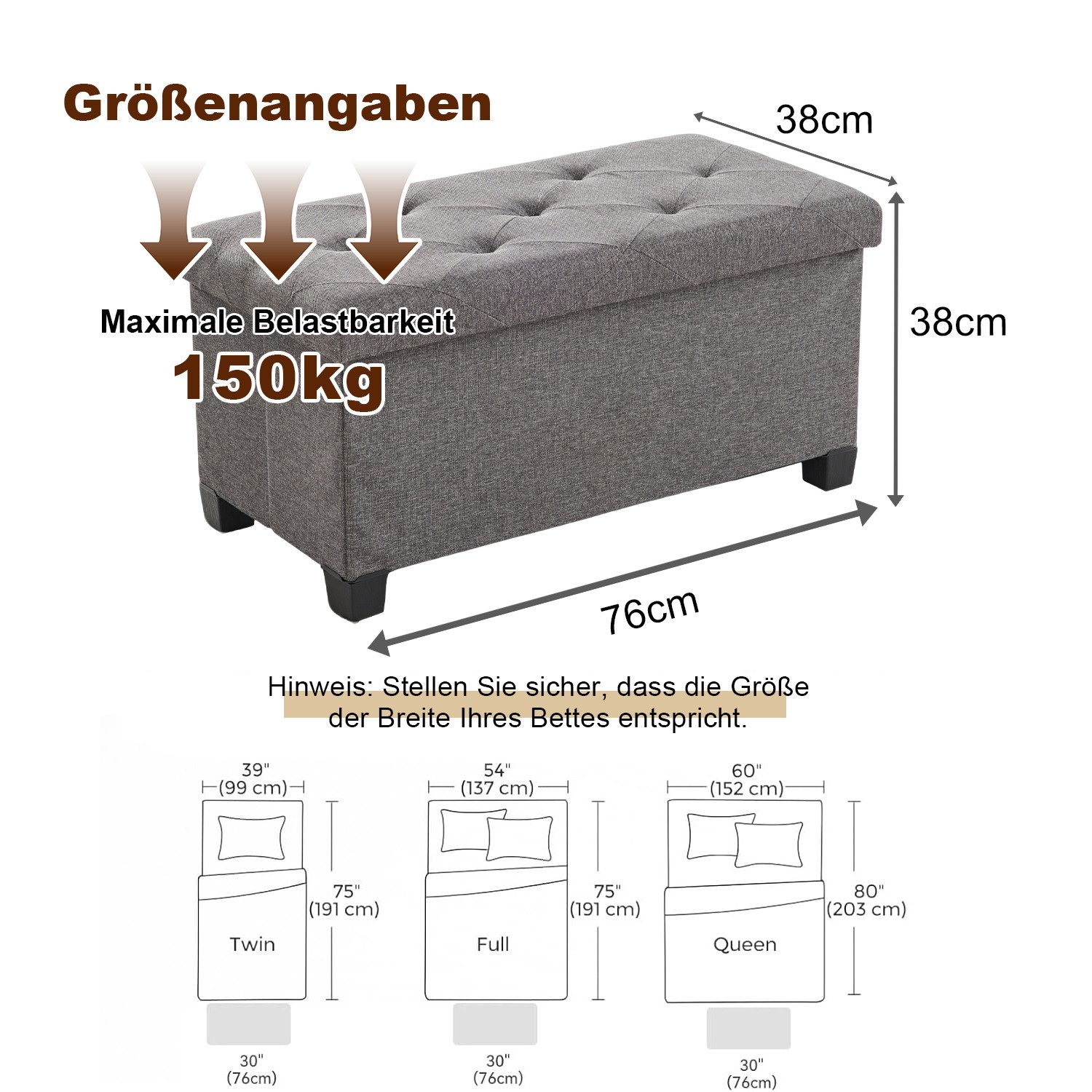 Refined Living Sitzhocker Sitzbank mit Stauraum Schuhbank Spielzeugtruhe Fußhocker Ottomane (Sitzhocker Klappbare Aufbewahrungs-Ottomane Bank Aufbewahrungsbox,  – Bild 2 von 5