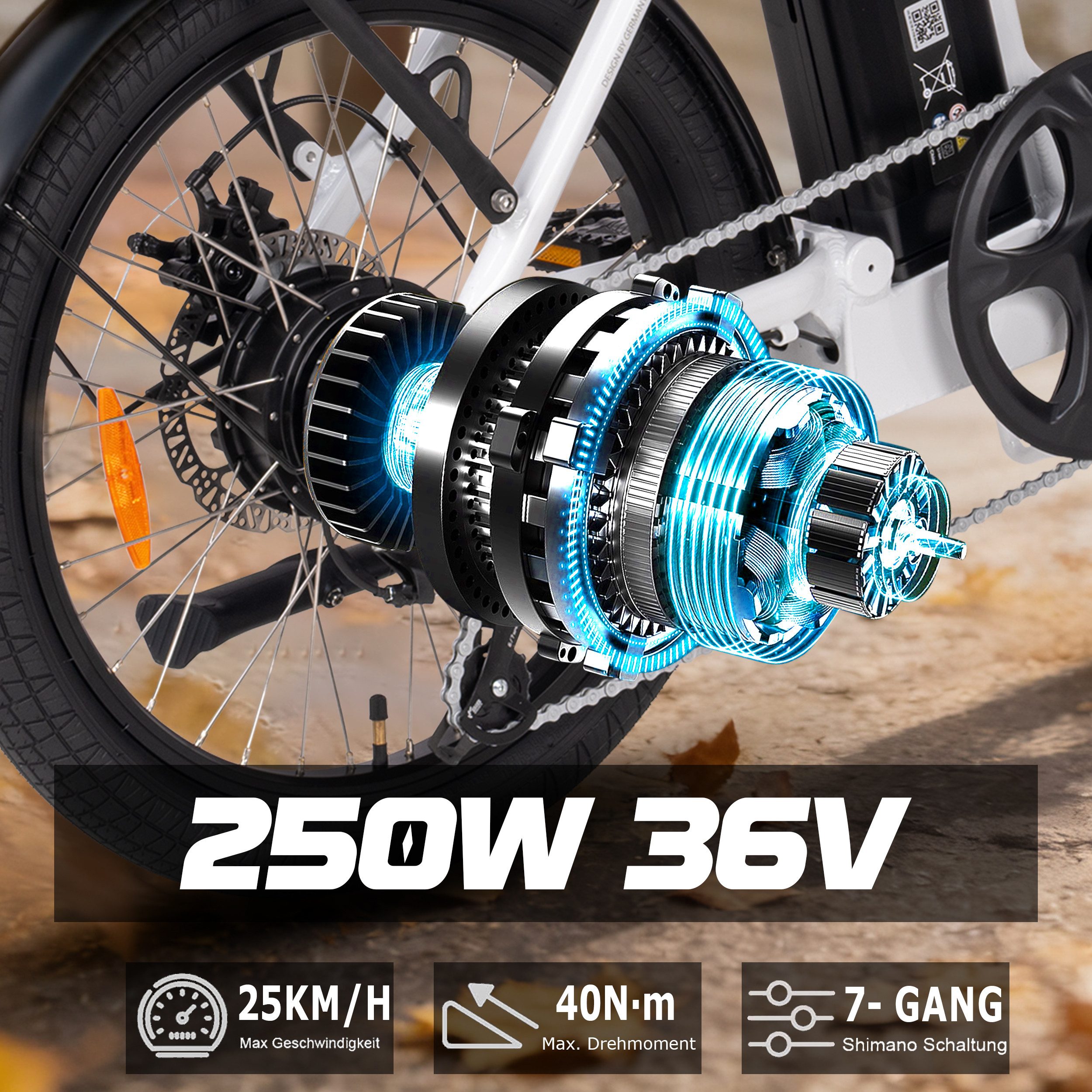 SAXXX E-Bike Klapprad 20 Zoll, Elektrofahrrad, bis zu 90km, Faltrad, für Damen und Herren, 7 Gang Shimano SL-RV300-7R Schaltwerk, Kettenschaltung, Heckmotor, 460 Wh, nur 23kg, RH: 42cm, bis zu 130kg, Pedelec, E-Citybike mit Tiefeinstieg