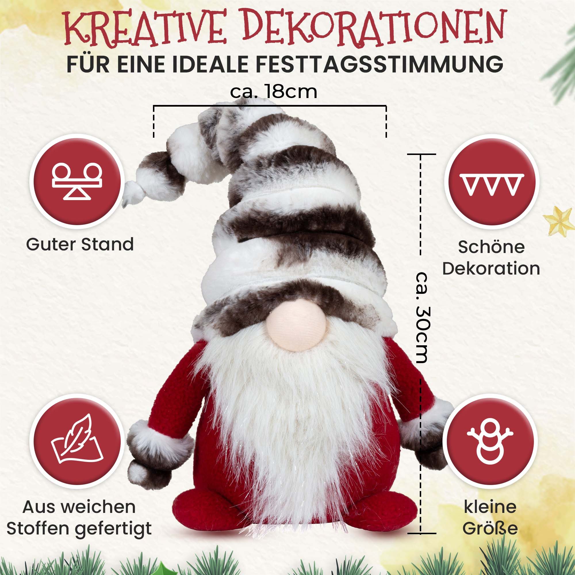Christmas Paradise Weihnachtsfigur Weihnachtswichtel Weihnachtsdeko Deko Wichtel Rot (Tomte, 30 cm, aus Kunstfaser, mit Glitzerbart), mit wunderschöner Fellimitat Mütze