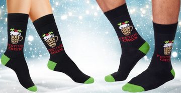 BRUBAKER Socken 3 Paar Herren Weihnachtssocken - Lustige Socken mit Weihnachtsmotiven (Jingle my Bells, Festive Cheer Bier und Winterlandschaft, 3-Paar, One Size 41-45) Baumwolle Bunt - Männer Geschenk Weihnachten