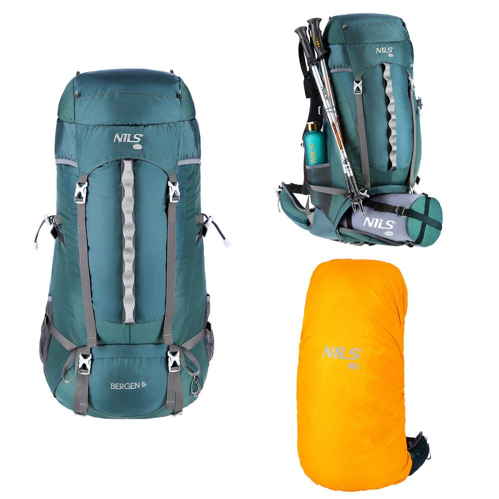 NILS CAMP Trekkingrucksack Reiserucksack Wanderrucksack Expeditionsrucksack (Spar-Set, 1-tlg., 80 x 40 x 30 cm), 65 l, teilbares Hauptfach, Stahlgestell