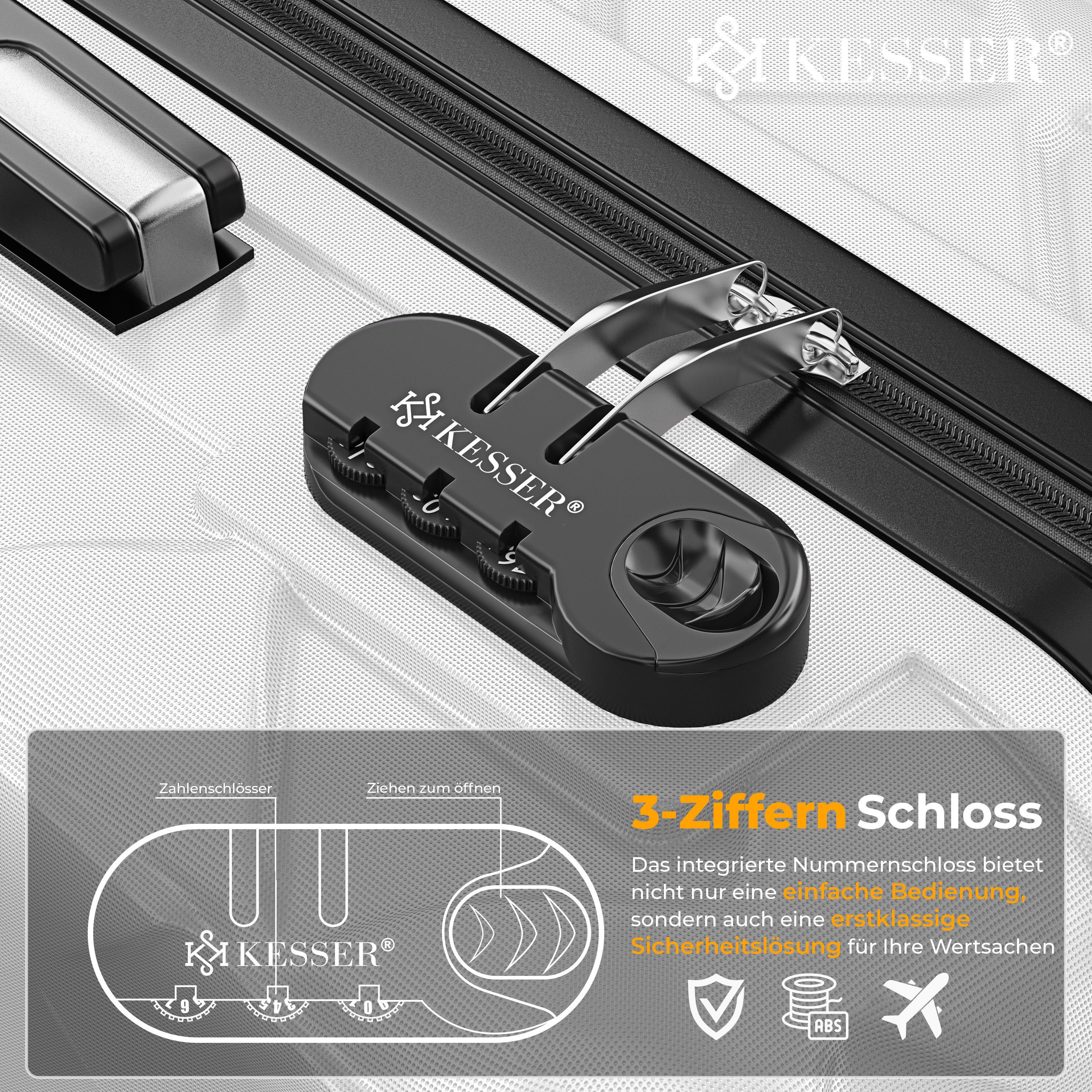 KESSER Hartschalen-Trolley Reisekoffer, 4 Rollen, ABS Hartschalenkoffer mit Zahlenschloss Kofferwaage & Reisebrieftasche