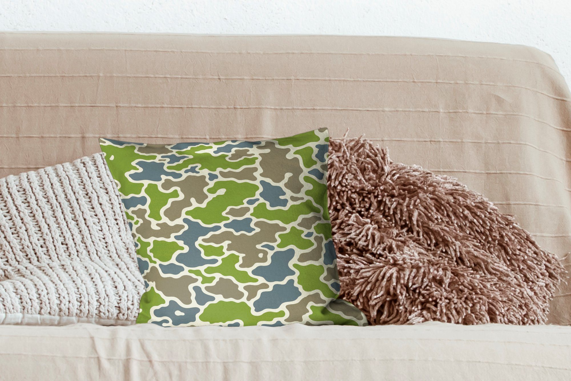 Deko, Grünes für mit MuchoWow Wohzimmer, Sofakissen Füllung Zierkissen Camouflage-Muster, Dekokissen Schlafzimmer,